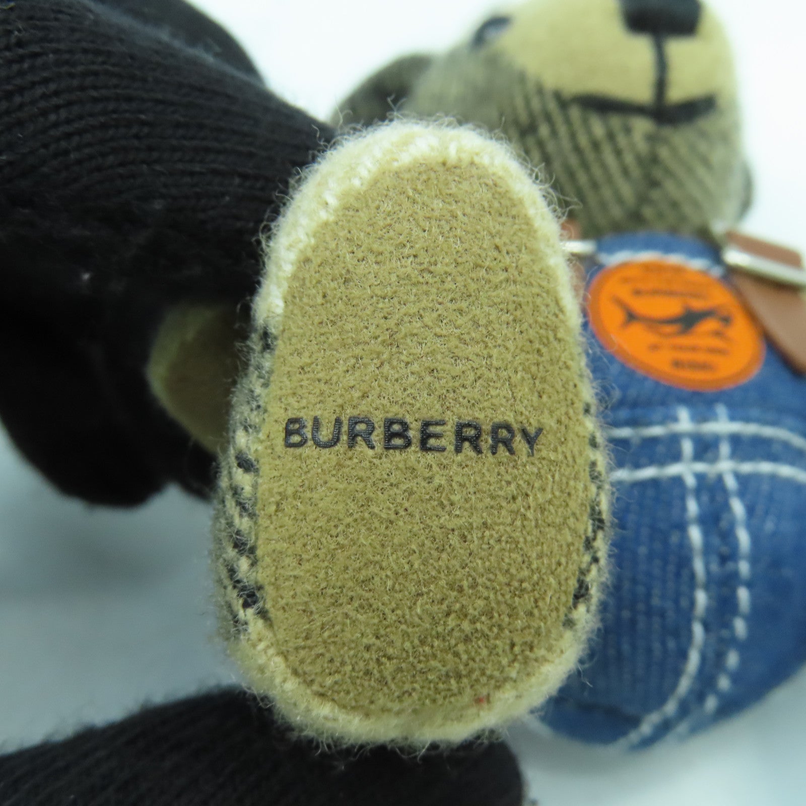 BURBERRY 布製Bear Charm銀扣掛飾淺啡色/深藍色