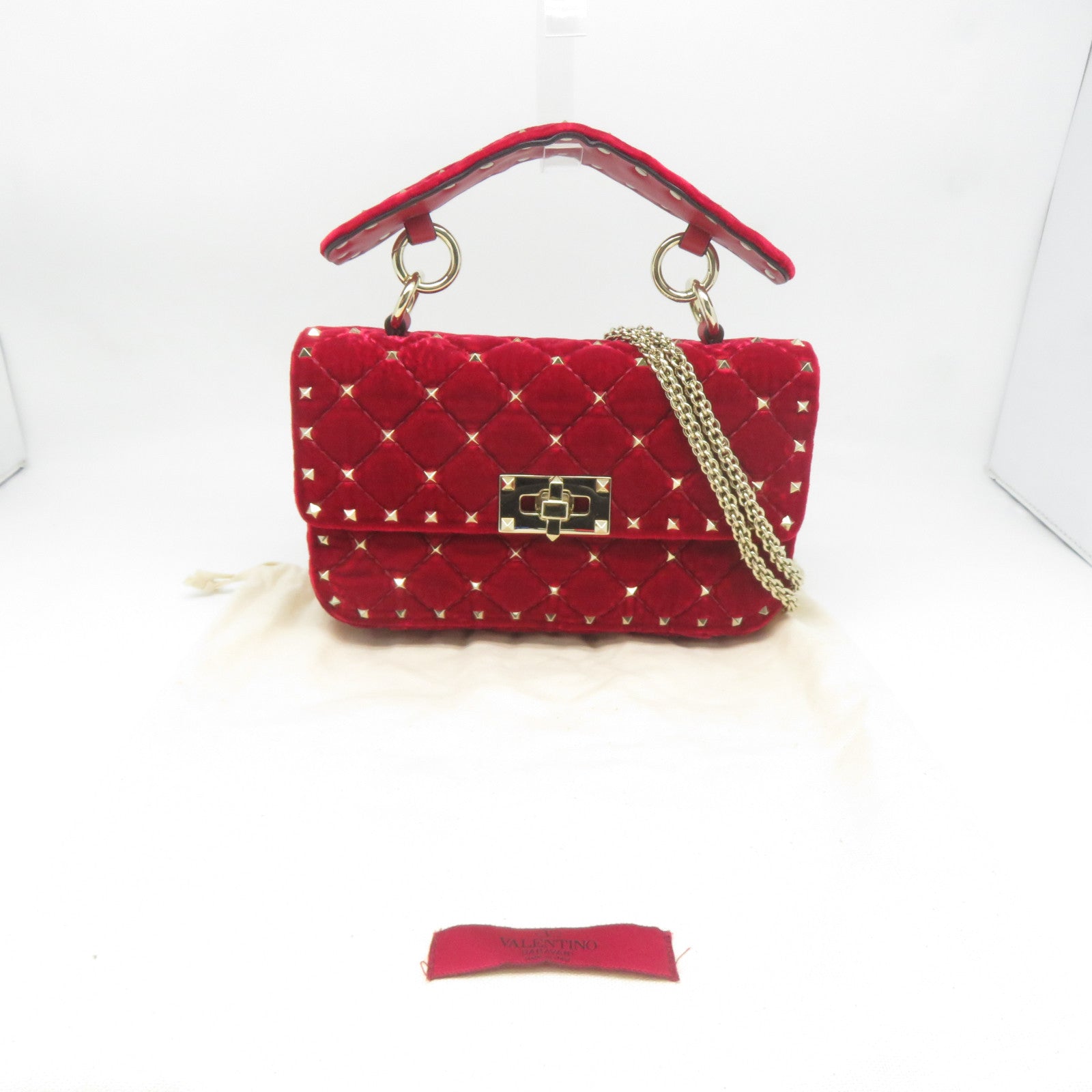 Valentino Velvet絨布Chain Bag金扣手挽肩背兩用袋紅色