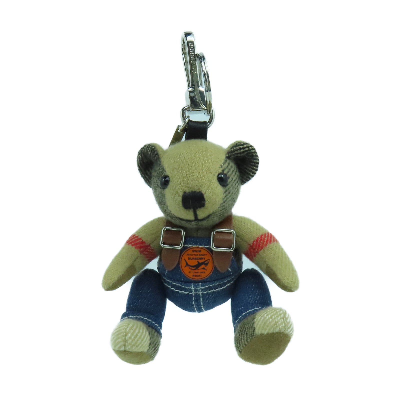 BURBERRY 布製Bear Charm銀扣掛飾淺啡色/深藍色