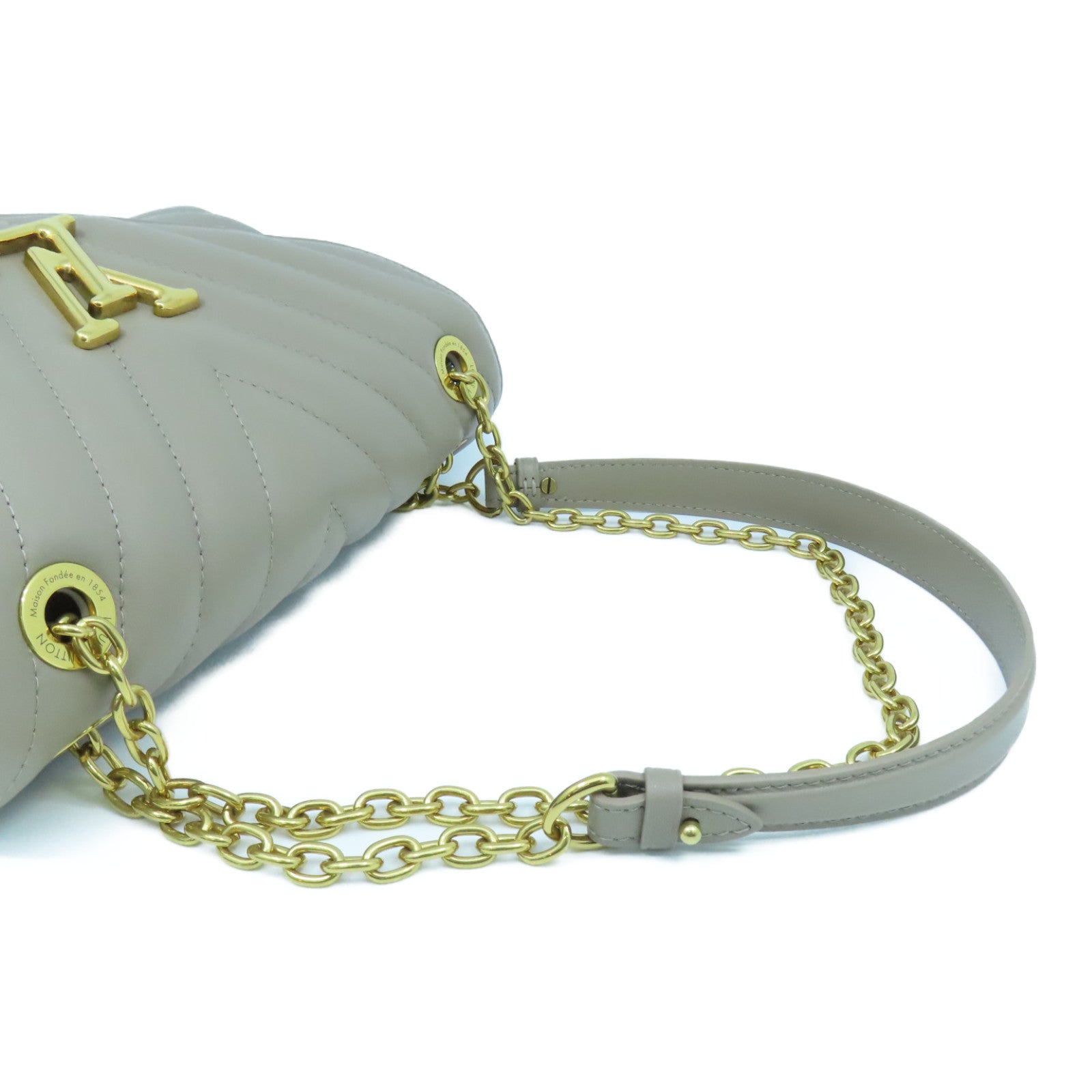 LOUIS VUITTON 牛皮皮革NEW WAVE金扣肩背袋灰褐色