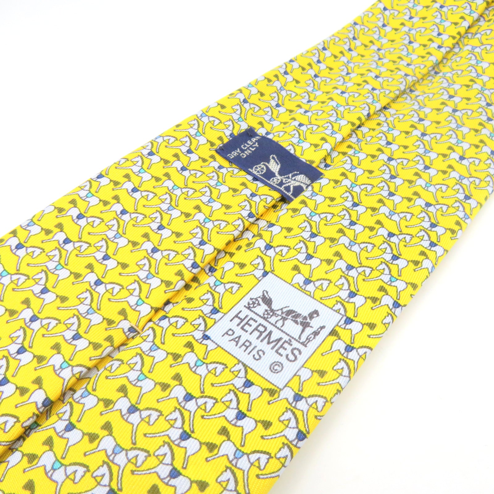 HERMES 絲質Tie絲帶黃色/彩色