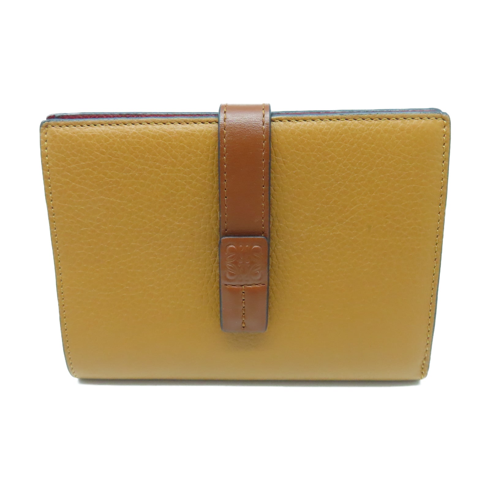 LOEWE 牛皮皮革Wallet銀扣錢包棕色