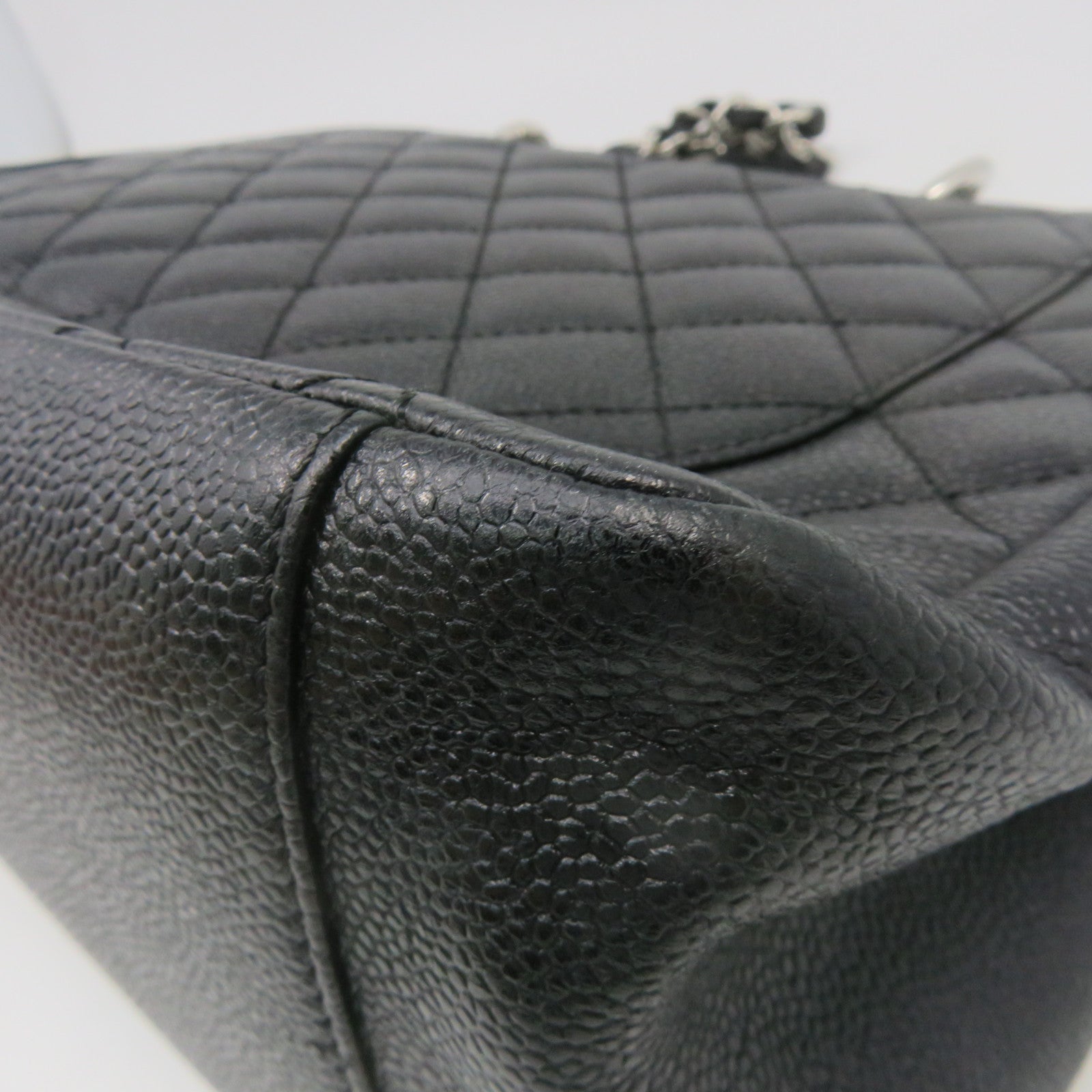 CHANEL 菱格Caviar皮革GST Tote Bag銀扣手挽袋黑色