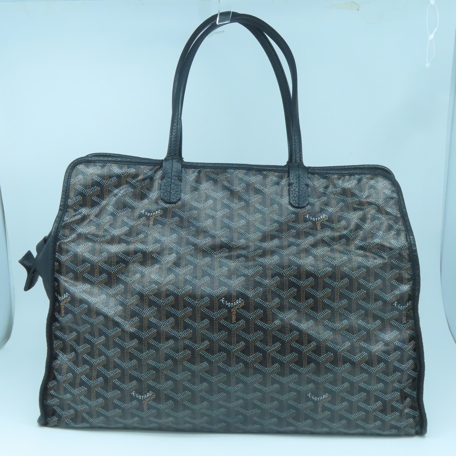 GOYARD Coated Canvas/Craft Leather Handbag Silver Buckle Black/Brown