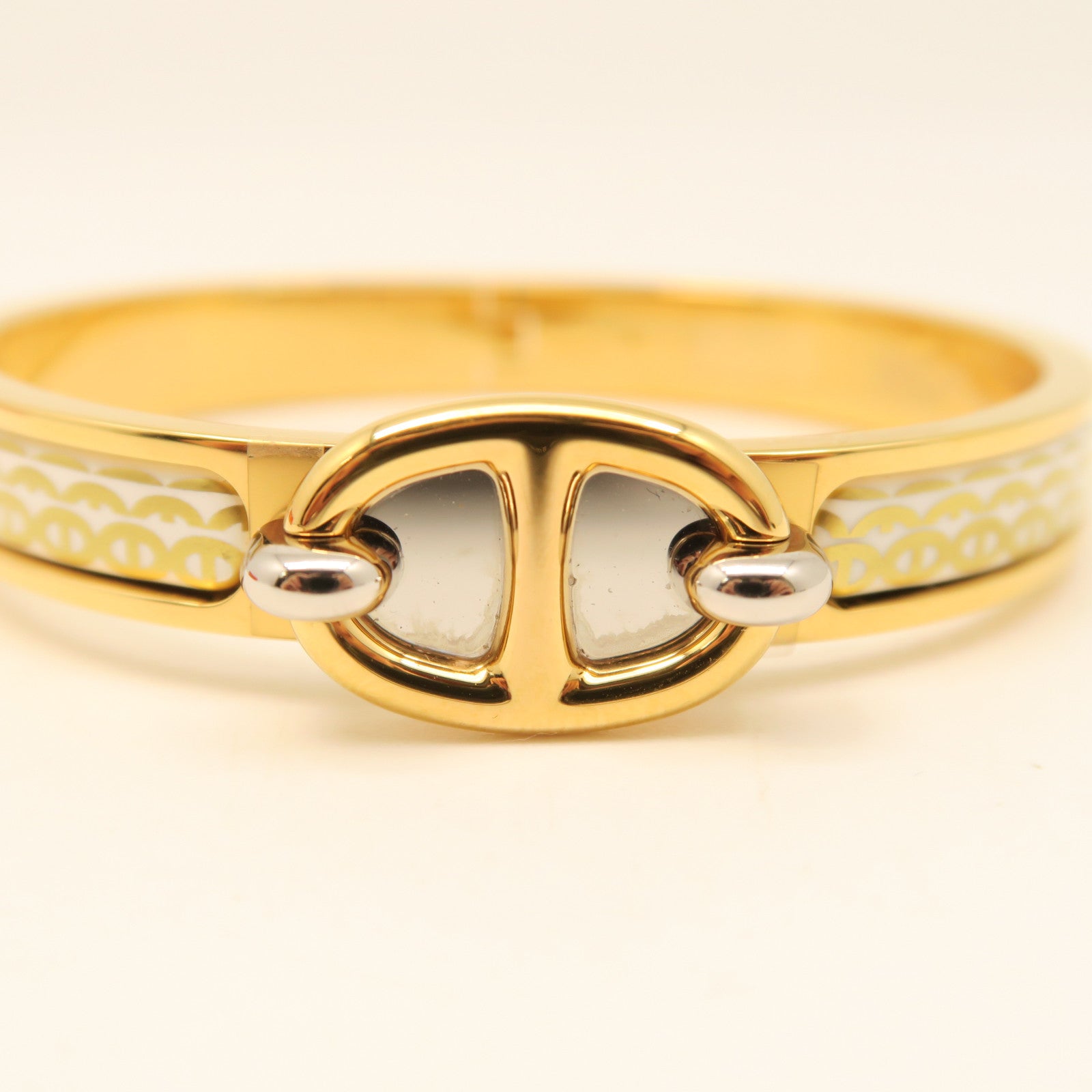 HERMES Metal/Ceramic Mini Clic CDA Bracelet Yellow/White