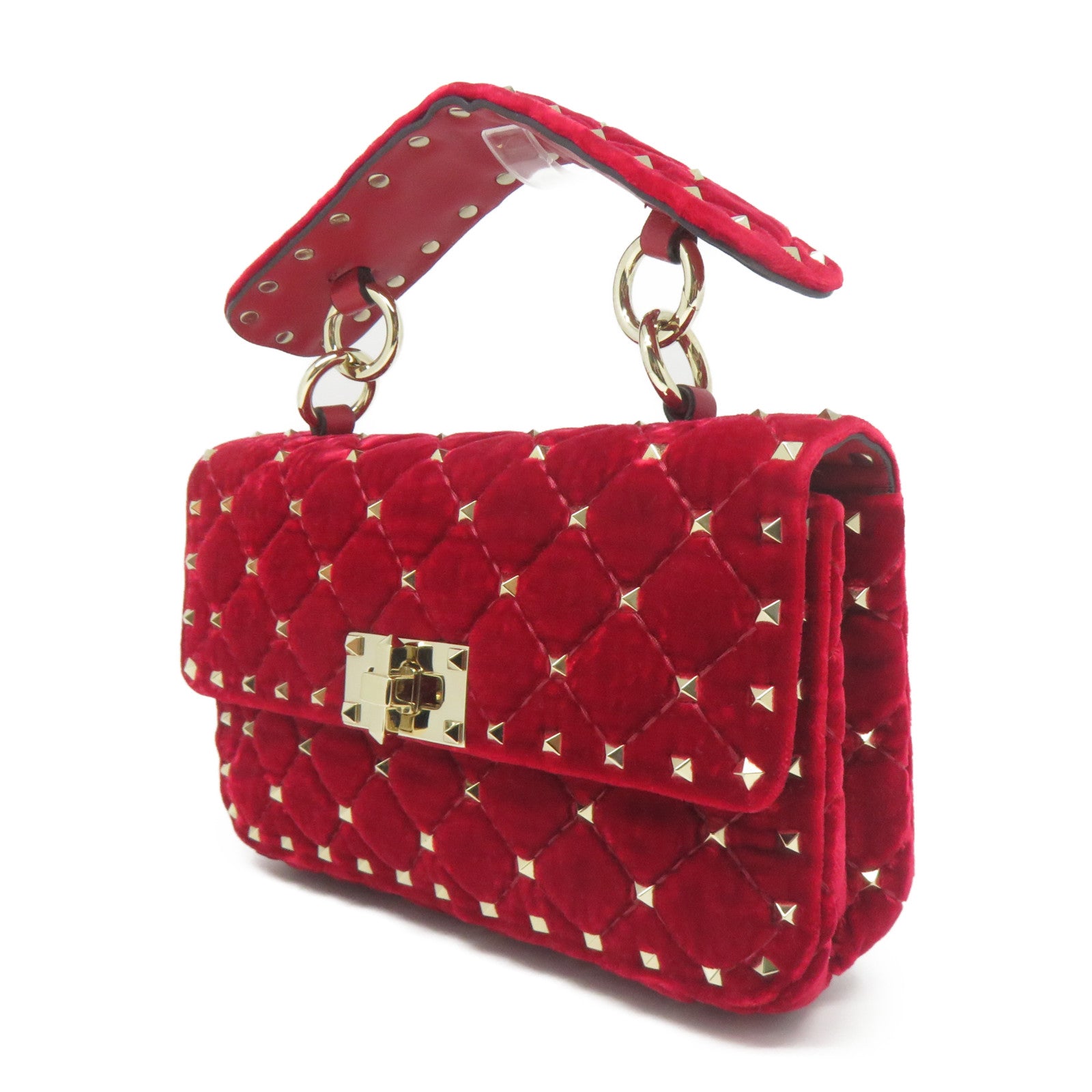 Valentino Velvet絨布Chain Bag金扣手挽肩背兩用袋紅色