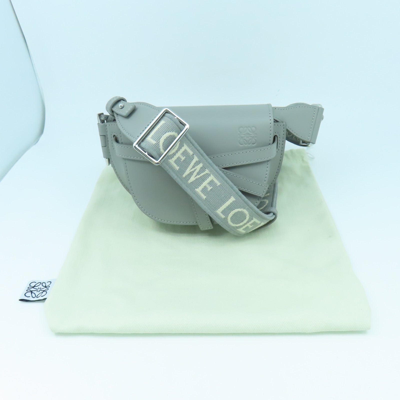 LOEWE 牛皮皮革Mini Gate Dual Bag銀扣肩背袋灰色