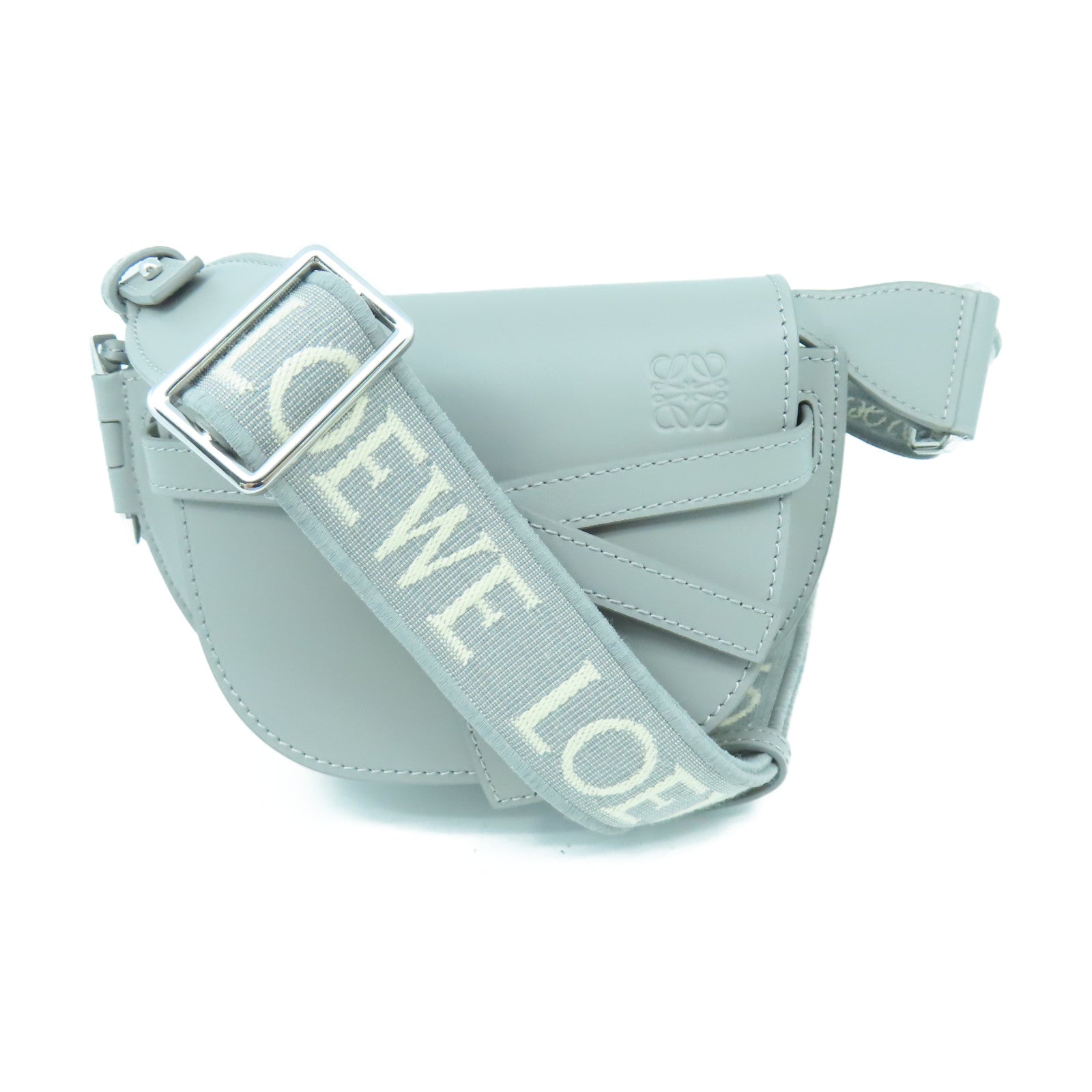 LOEWE 牛皮皮革Mini Gate Dual Bag銀扣肩背袋灰色
