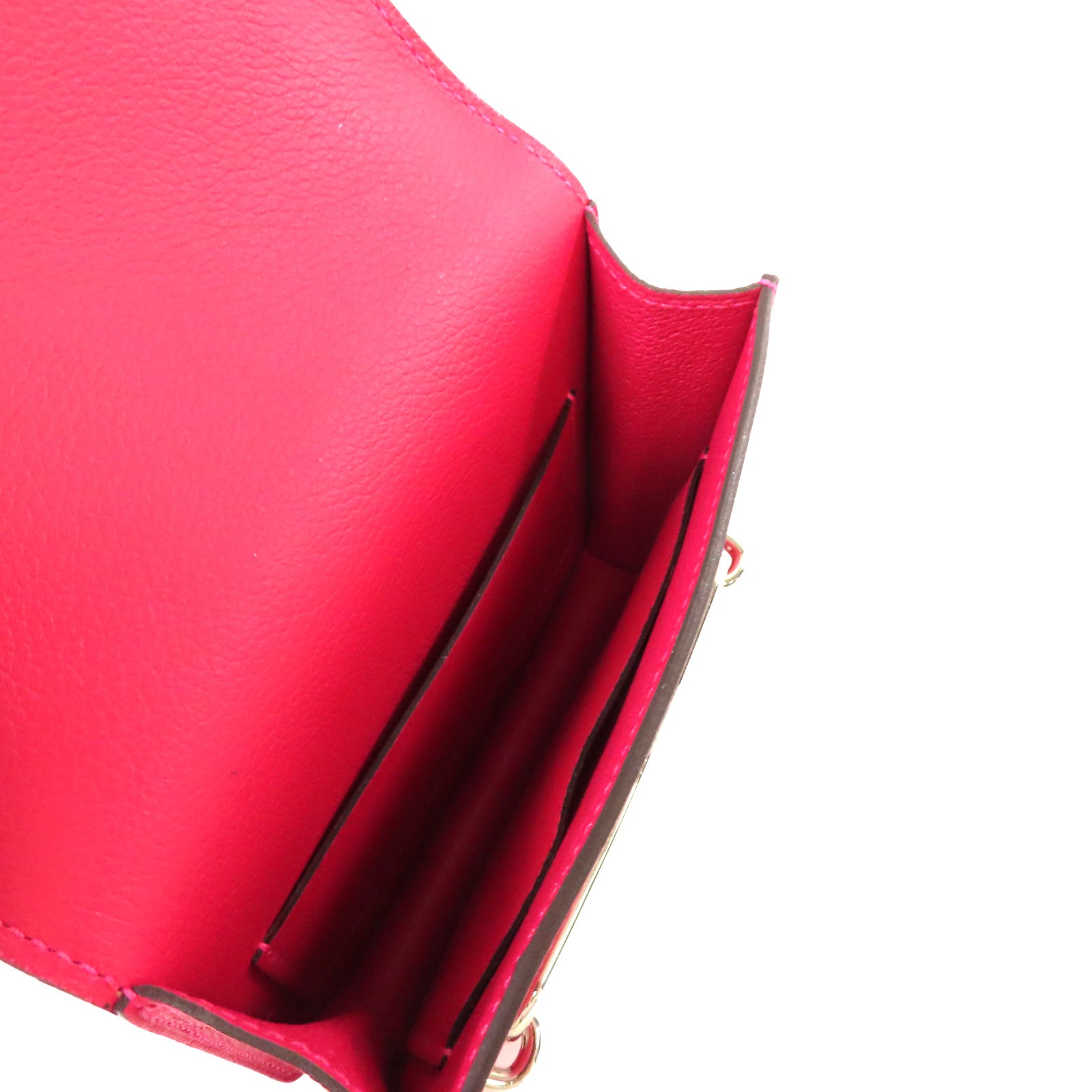 HERMES Evercolor皮革Roulis Slim Wallet銀扣鏈帶肩背袋Framboise覆盆子紅色