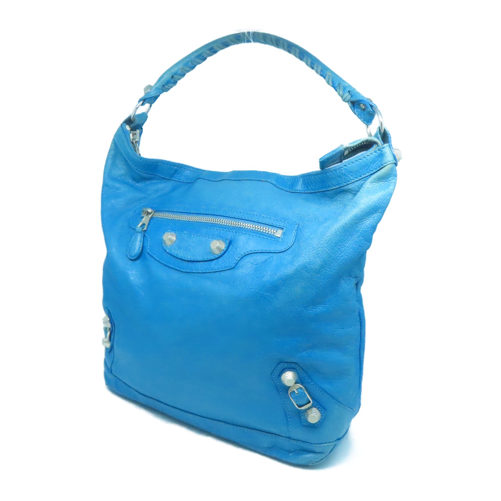 BALENCIAGA 牛皮皮革Giant Bag銀扣肩背袋藍色