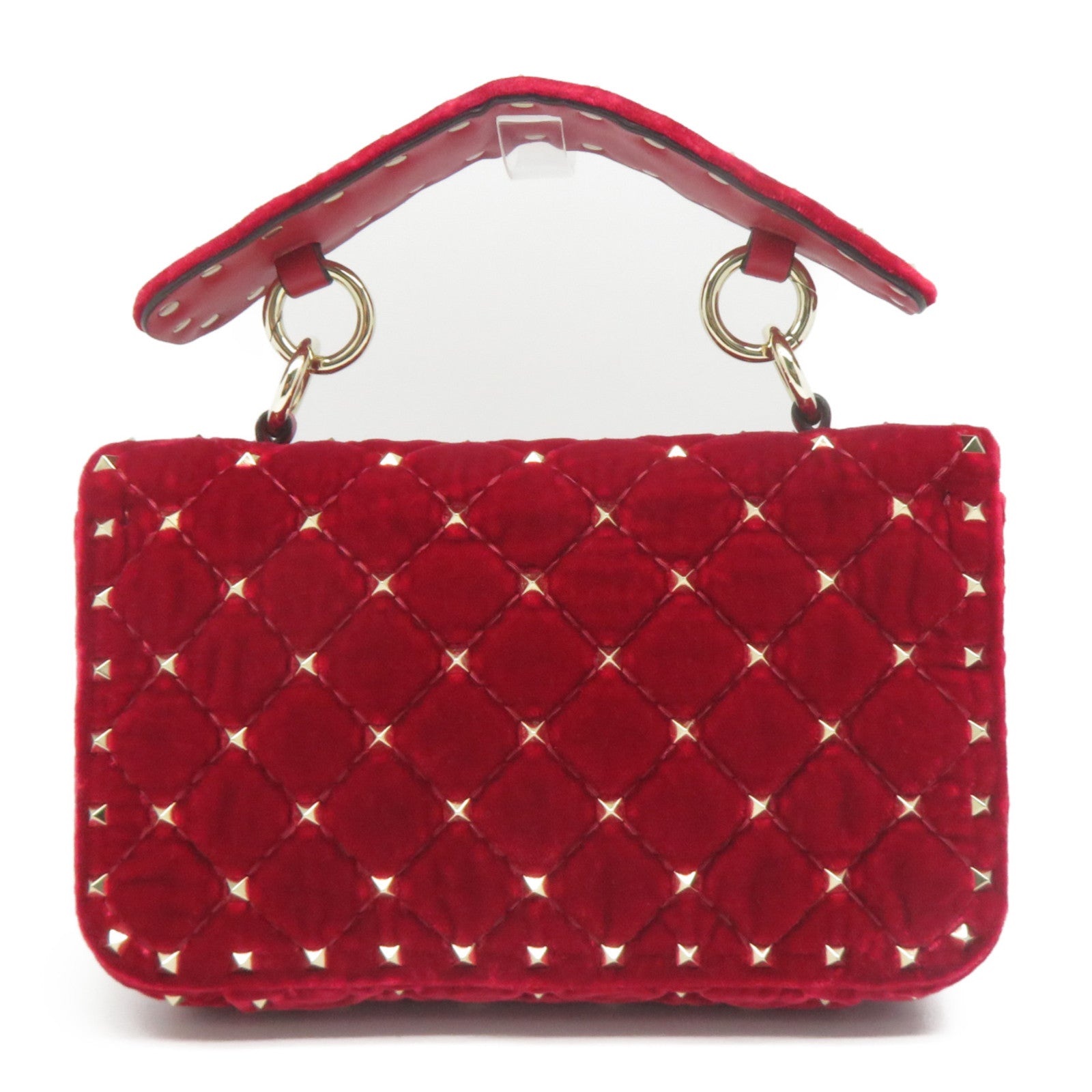 Valentino Velvet絨布Chain Bag金扣手挽肩背兩用袋紅色