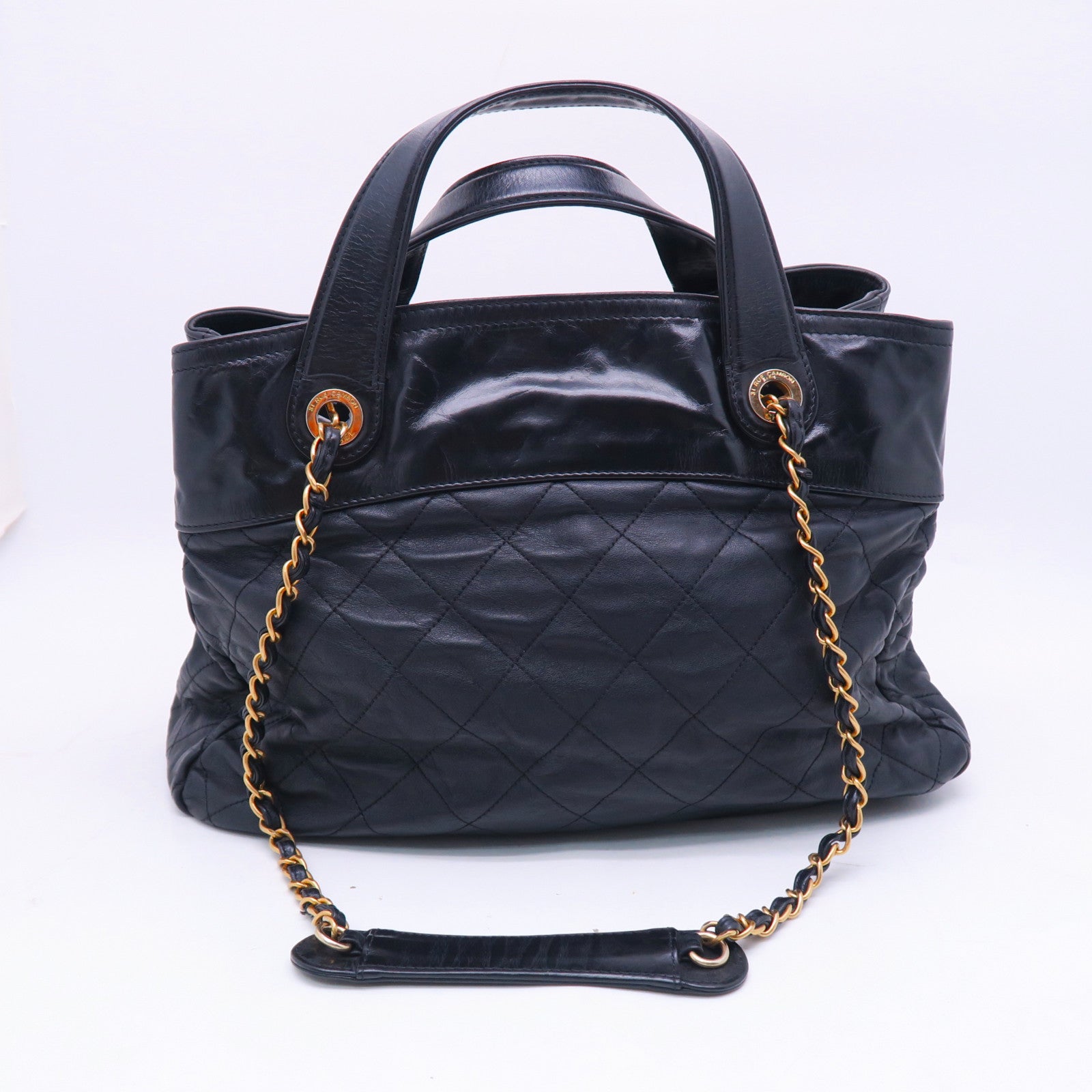 CHANEL 菱格牛皮皮革2way Shoulderbag金扣手挽肩背兩用袋黑色