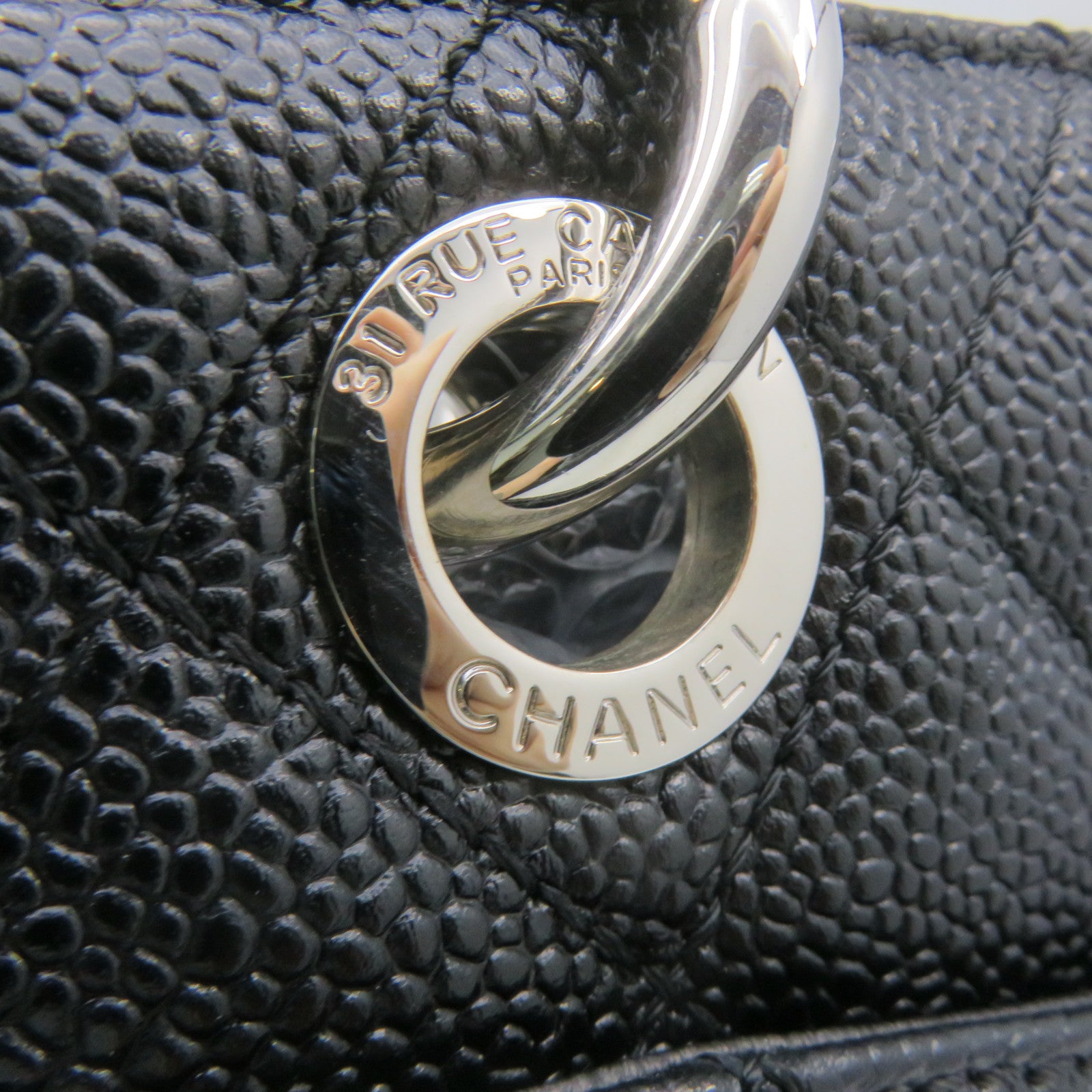 CHANEL 菱格Caviar皮革GST Tote Bag銀扣手挽袋黑色