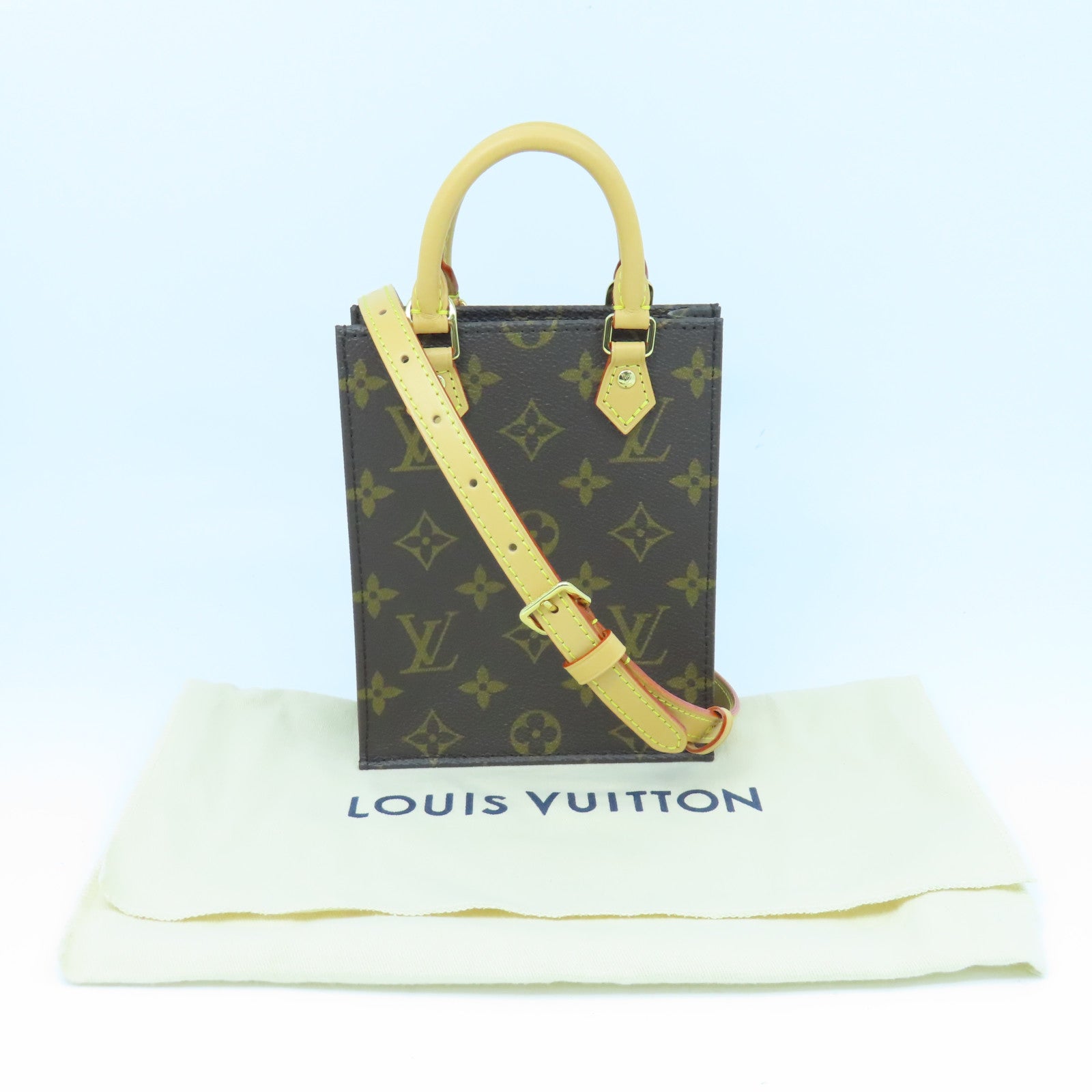 LOUIS VUITTON Monogram Petit Sac Plat 2way Shoulder Bag金扣手挽肩背两用袋啡色