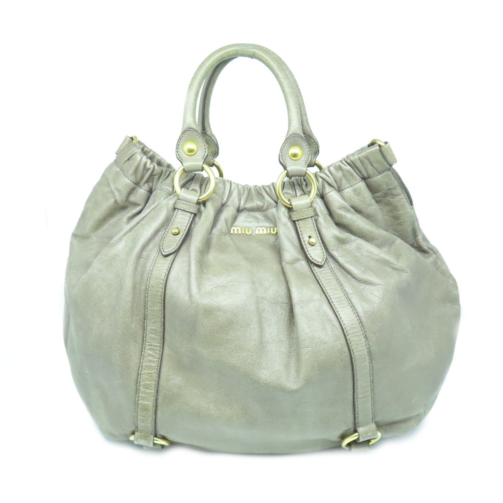 Miu Miu Cowhide Leather 2Way Shoulder Bag Gold Buckle Handle Shoulder Bag Gray