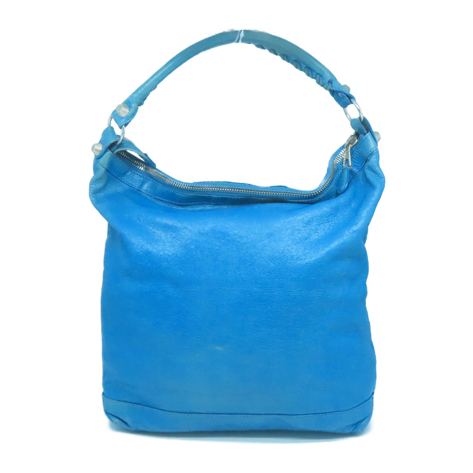 BALENCIAGA 牛皮皮革Giant Bag銀扣肩背袋藍色