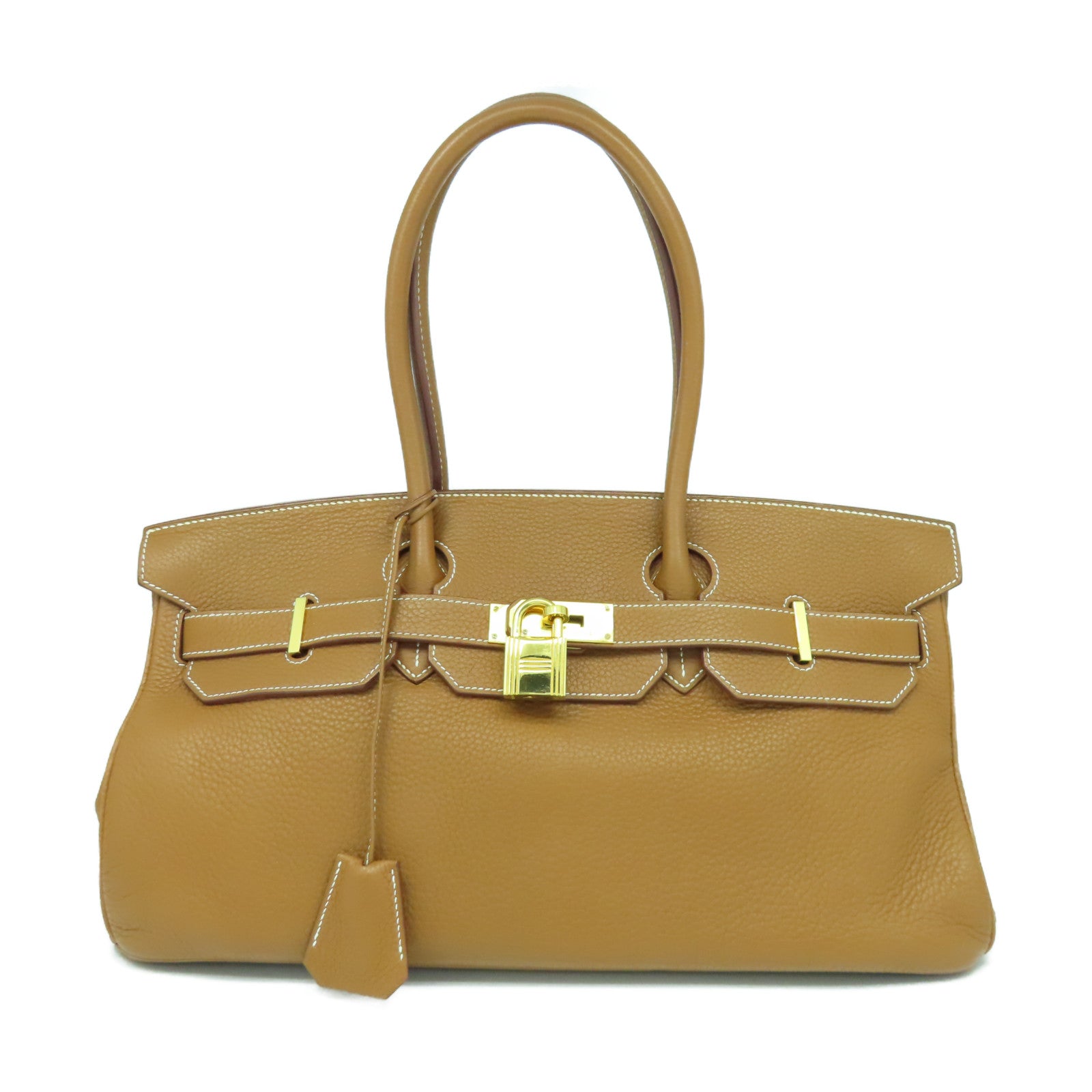 HERMES Clemence皮革ShoulderBirkin金扣肩背袋金色經典駝色