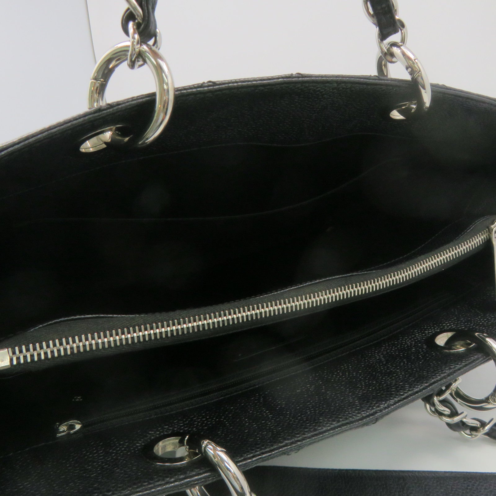 CHANEL 菱格Caviar皮革GST Tote Bag銀扣手挽袋黑色