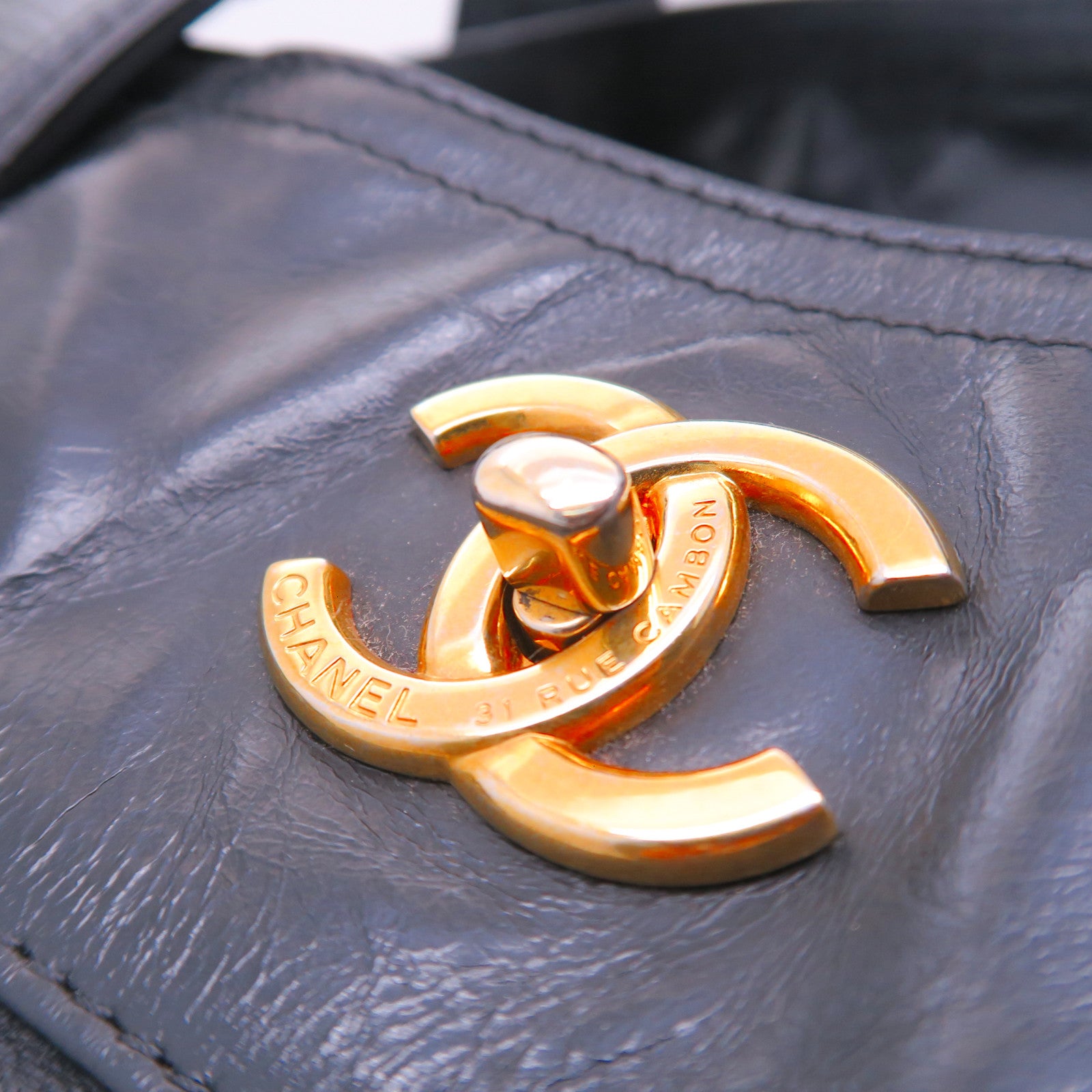 CHANEL 菱格牛皮皮革2way Shoulderbag金扣手挽肩背兩用袋黑色