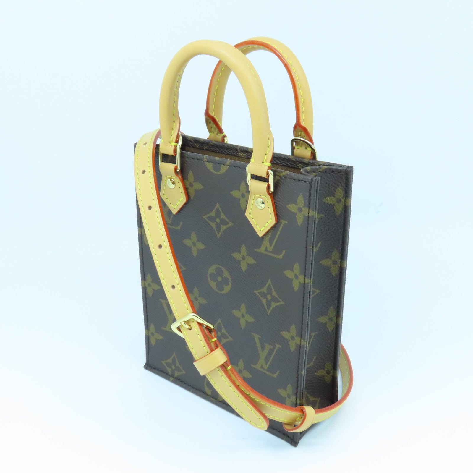 LOUIS VUITTON Monogram Petit Sac Plat 2way Shoulder Bag金扣手挽肩背两用袋啡色