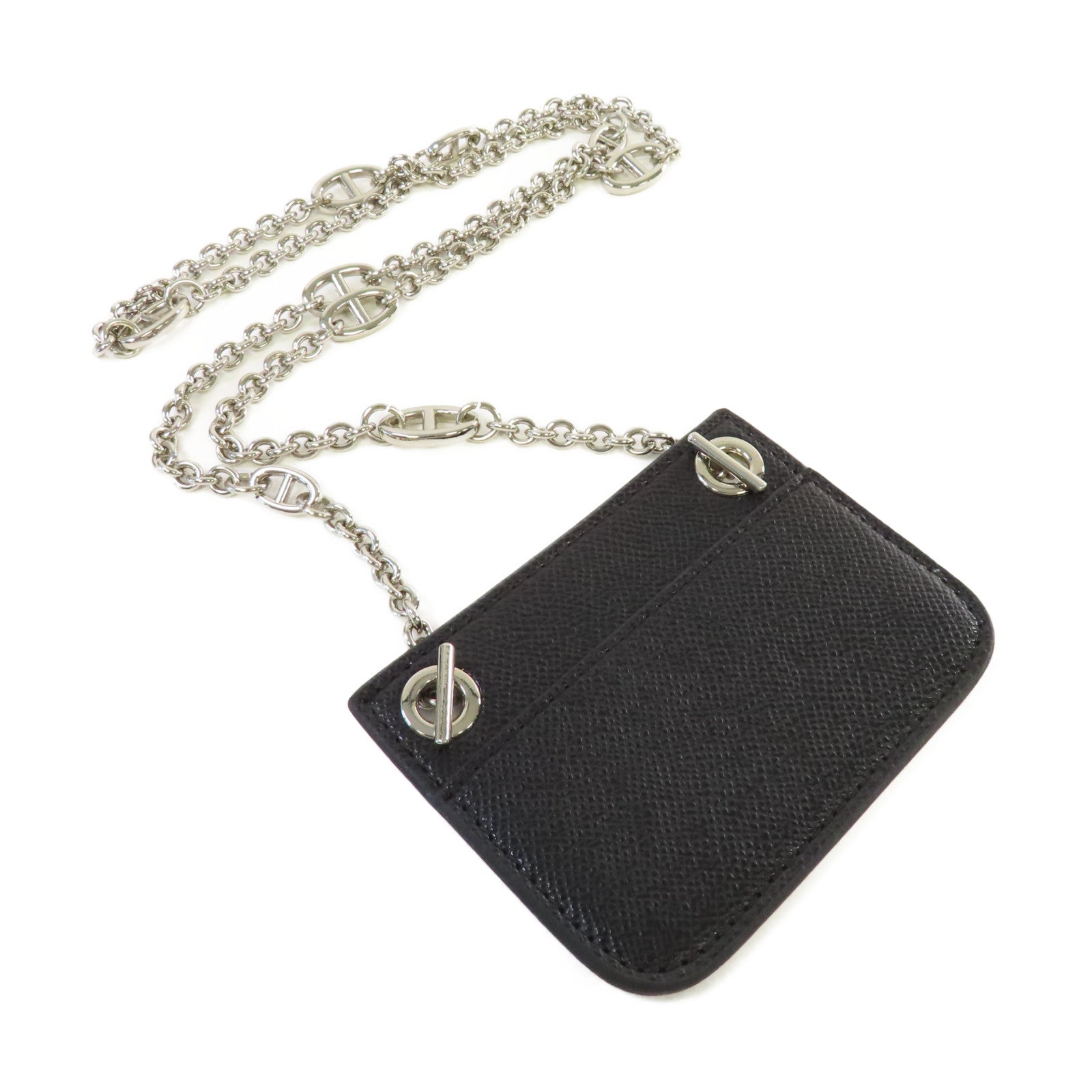 HERMES Evercolor皮革Roulis Slim Wallet銀扣鏈帶肩背袋Framboise覆盆子紅色