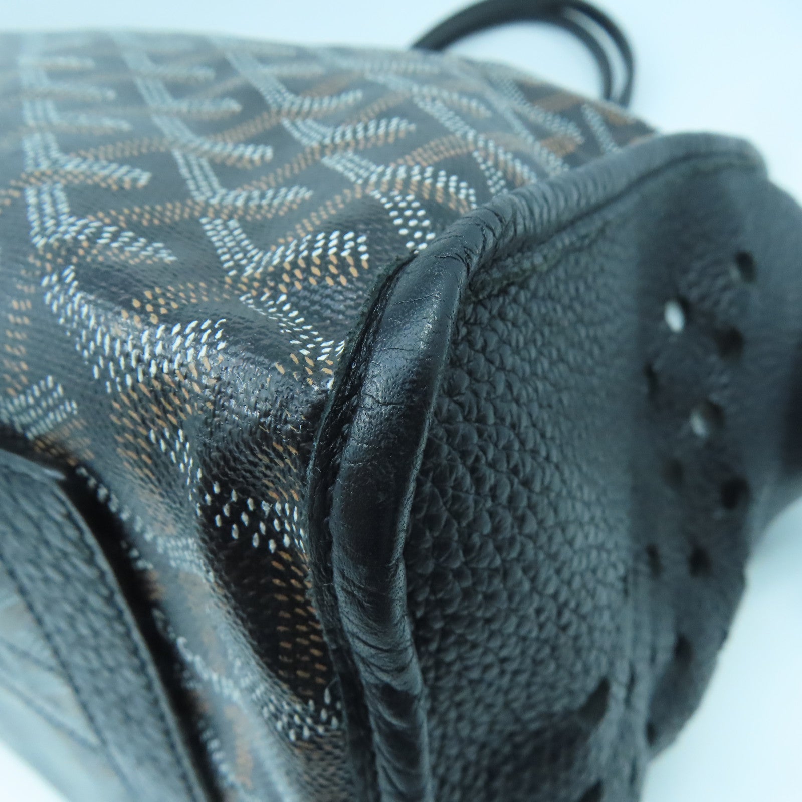 GOYARD Coated Canvas/Craft Leather Handbag Silver Buckle Black/Brown
