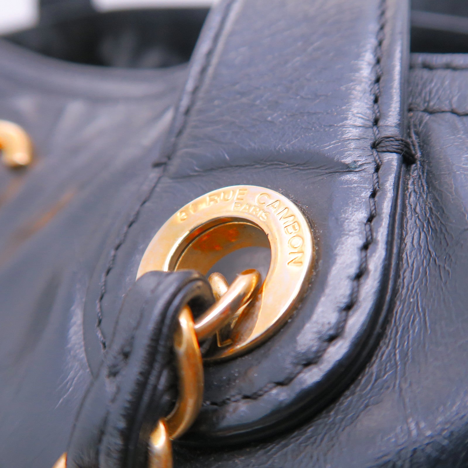 CHANEL 菱格牛皮皮革2way Shoulderbag金扣手挽肩背兩用袋黑色
