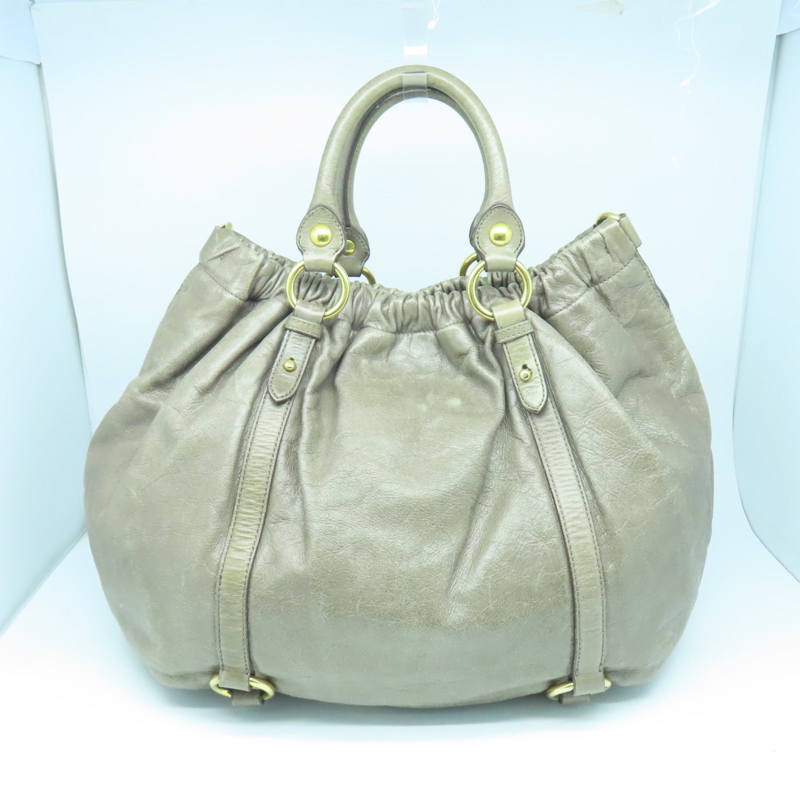 Miu Miu Cowhide Leather 2Way Shoulder Bag Gold Buckle Handle Shoulder Bag Gray