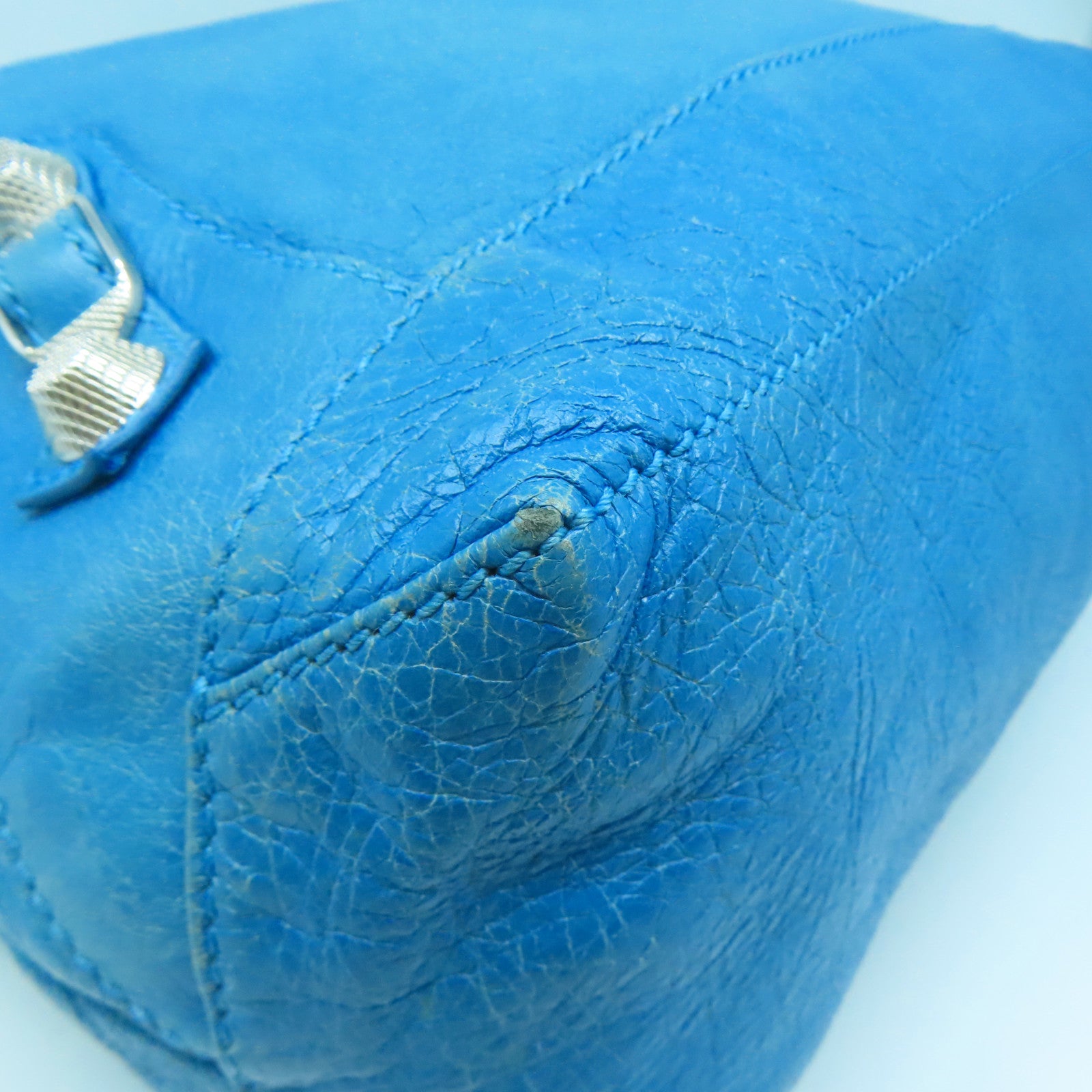 BALENCIAGA 牛皮皮革Giant Bag銀扣肩背袋藍色