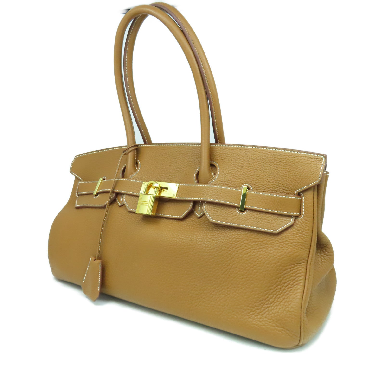 HERMES Clemence皮革ShoulderBirkin金扣肩背袋金色經典駝色