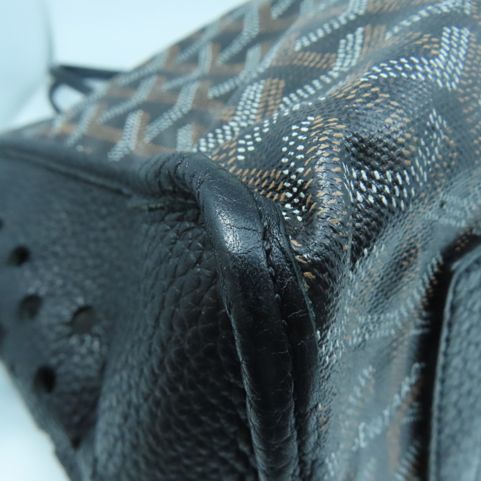 GOYARD Coated Canvas/Craft Leather Handbag Silver Buckle Black/Brown