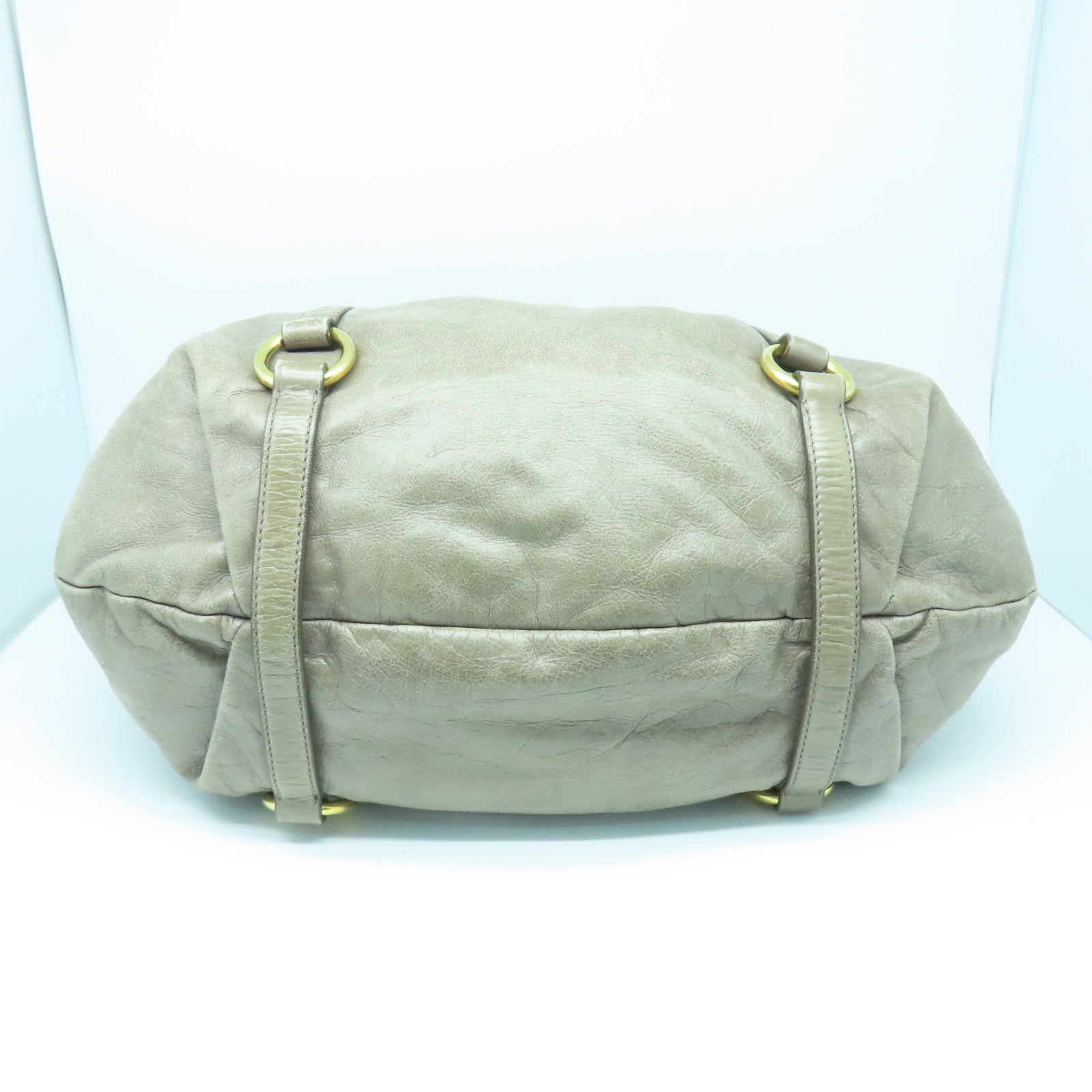 Miu Miu Cowhide Leather 2Way Shoulder Bag Gold Buckle Handle Shoulder Bag Gray