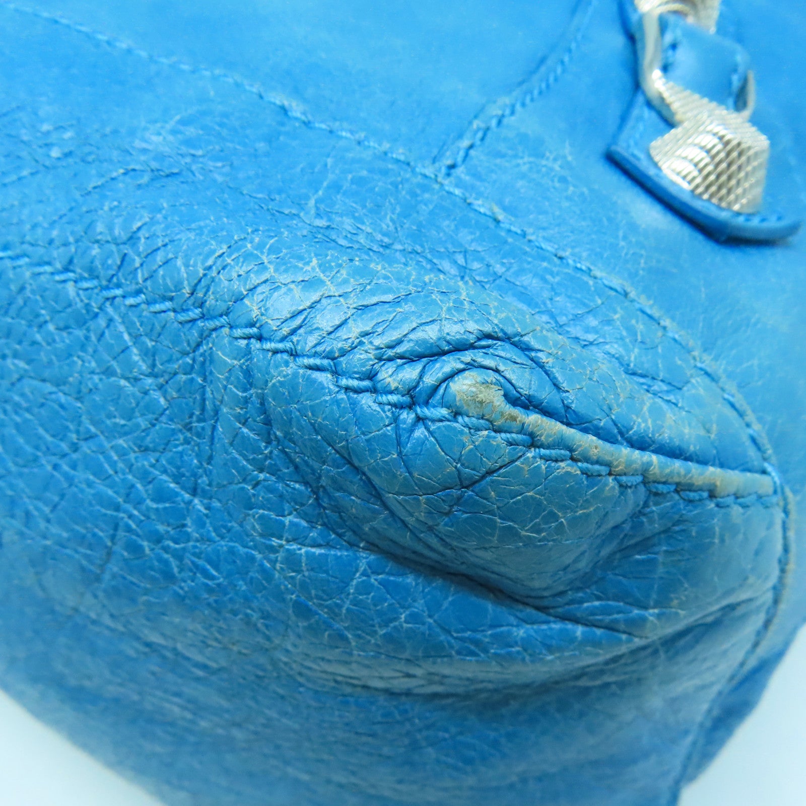 BALENCIAGA 牛皮皮革Giant Bag銀扣肩背袋藍色