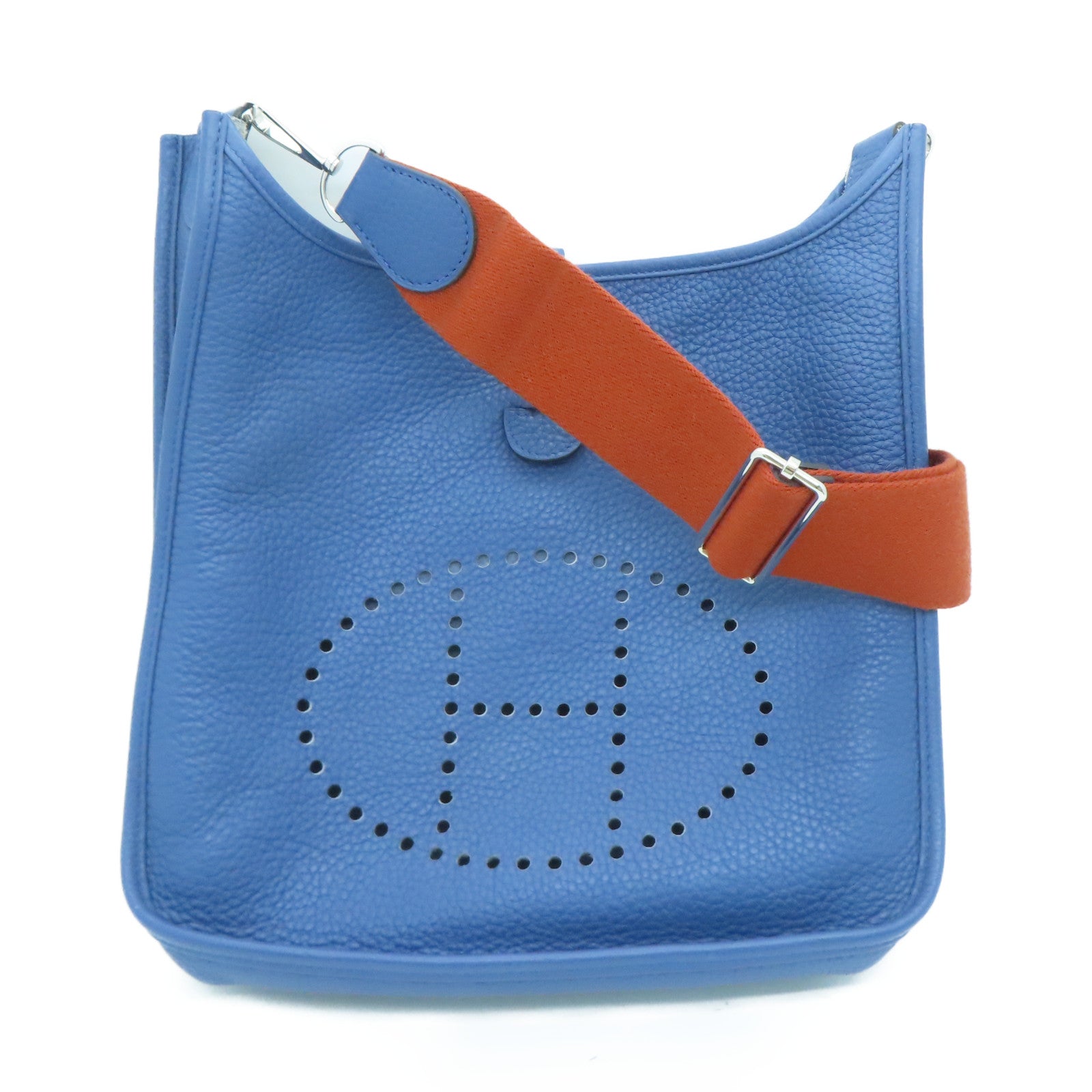 HERMES Clemence皮革Evelyne PM银扣肩背袋Blue Agate/蓝色