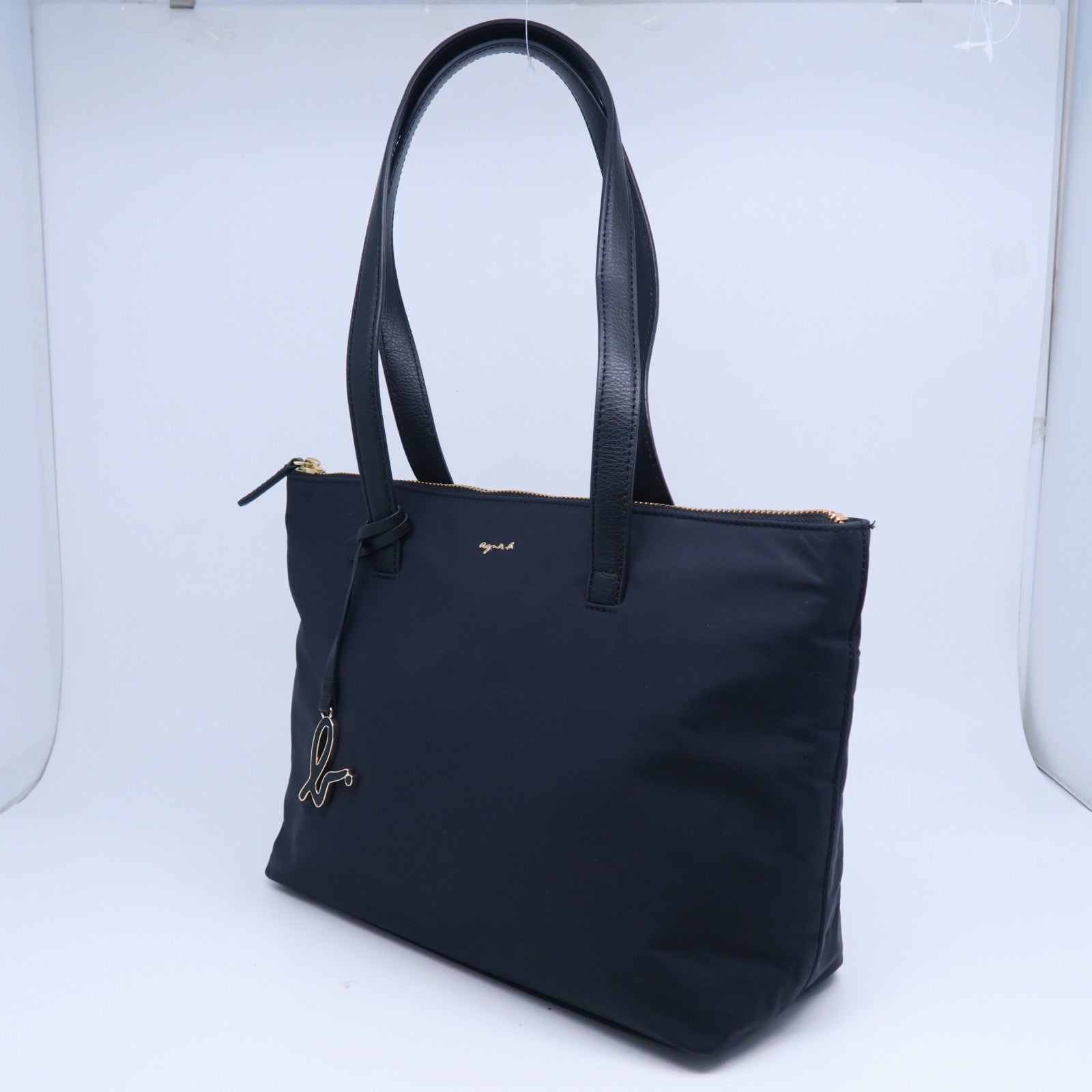 agnes b. 尼龍2 Way Shoulder Bag金扣手挽肩背兩用袋黑色