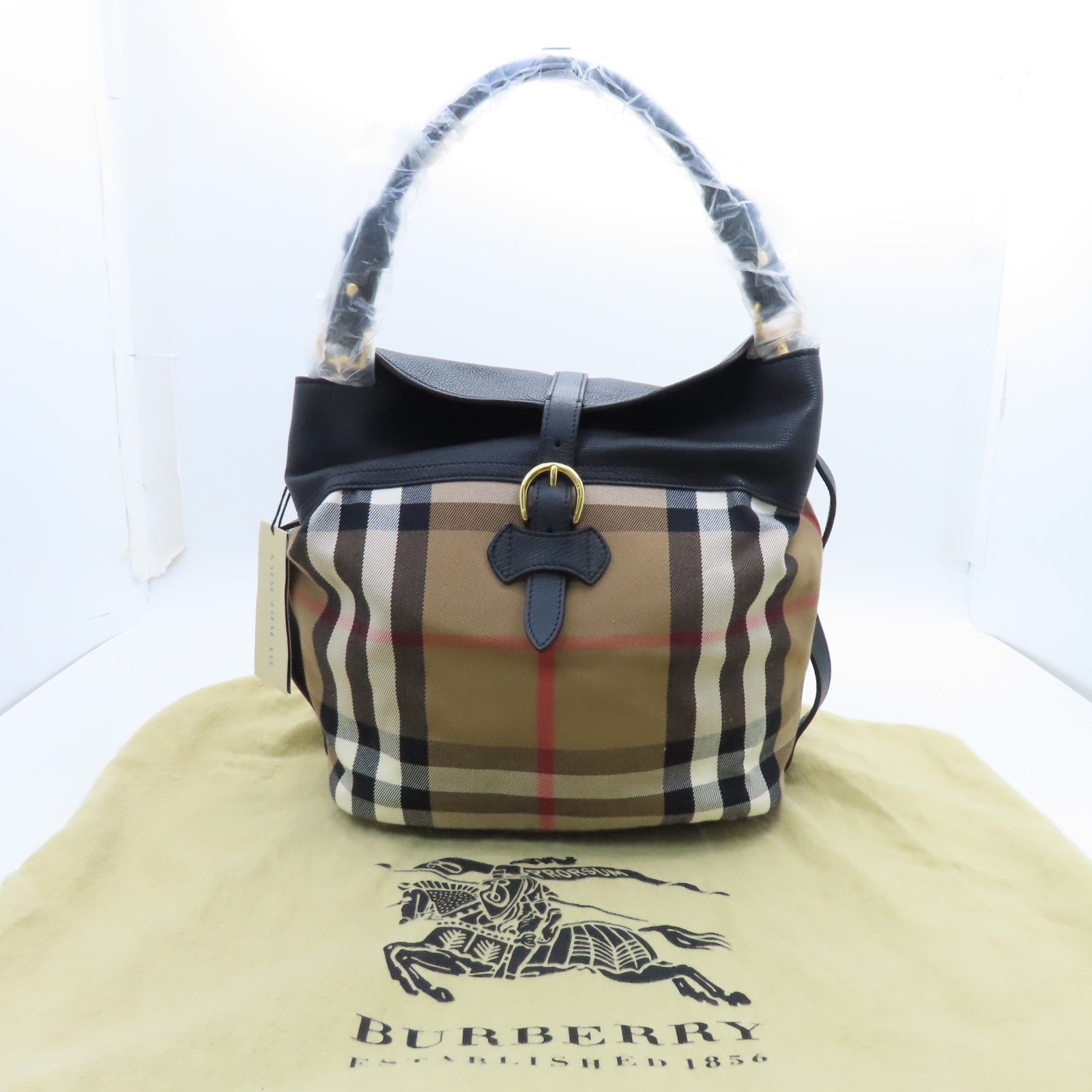 BURBERRY 帆布/牛皮皮革Shoulder Bag金扣肩背袋啡色/黑色