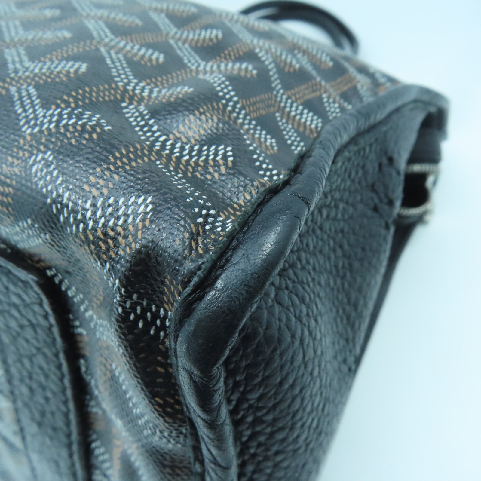 GOYARD Coated Canvas/Craft Leather Handbag Silver Buckle Black/Brown