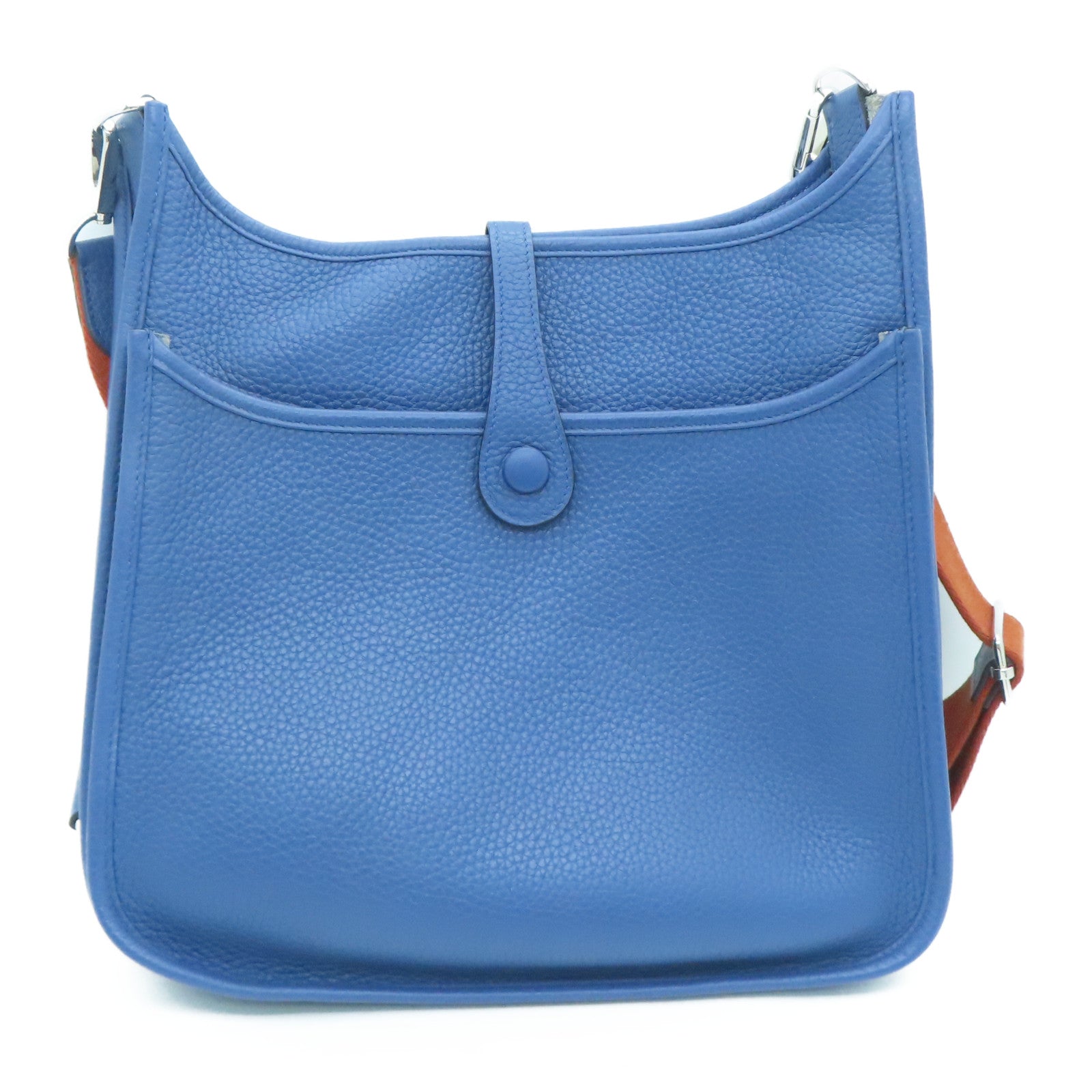 HERMES Clemence皮革Evelyne PM银扣肩背袋Blue Agate/蓝色
