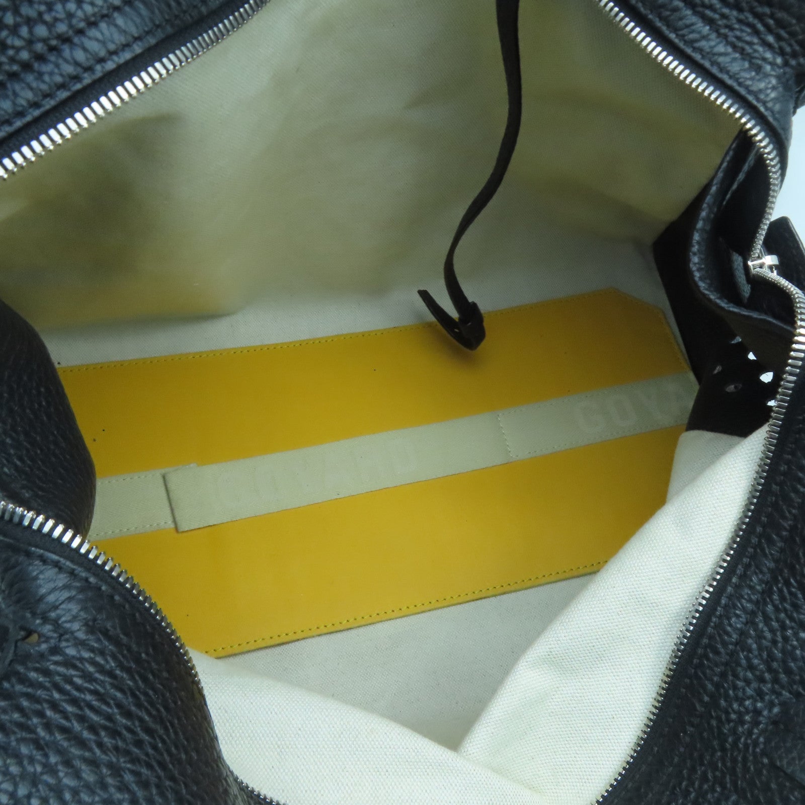 GOYARD Coated Canvas/Craft Leather Handbag Silver Buckle Black/Brown