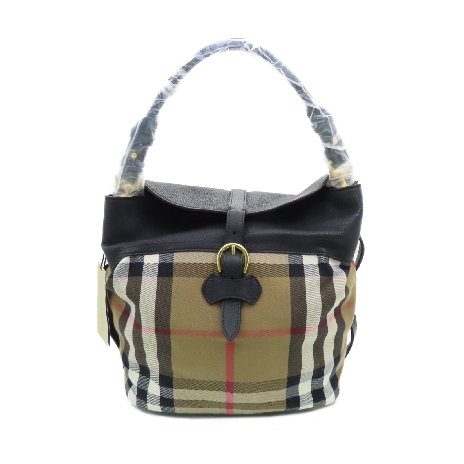 BURBERRY 帆布/牛皮皮革Shoulder Bag金扣肩背袋啡色/黑色
