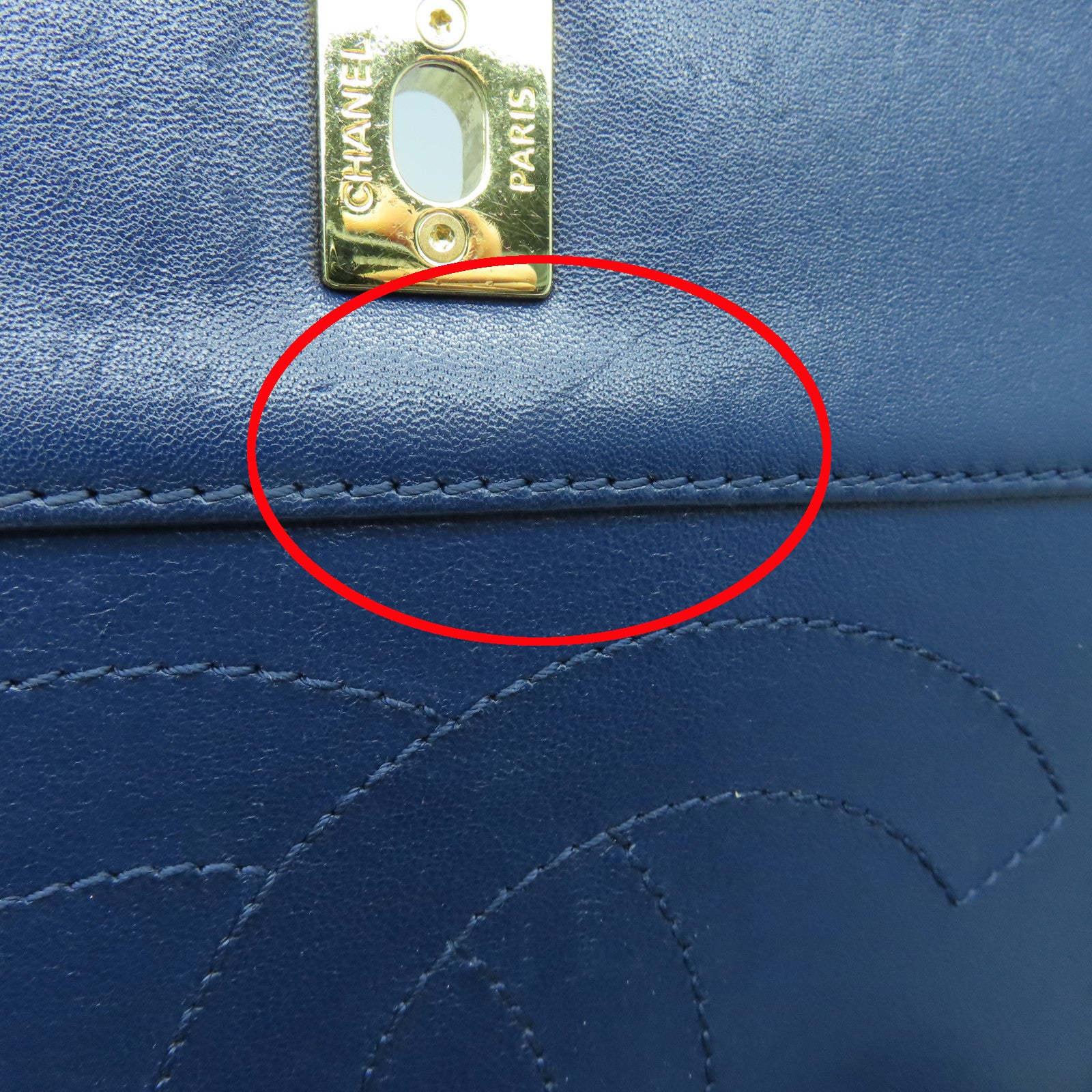 CHANEL Cowhide Leather Chain Shoulder Bag Gold Buckle Chain Belt Shoulder Bag Blue