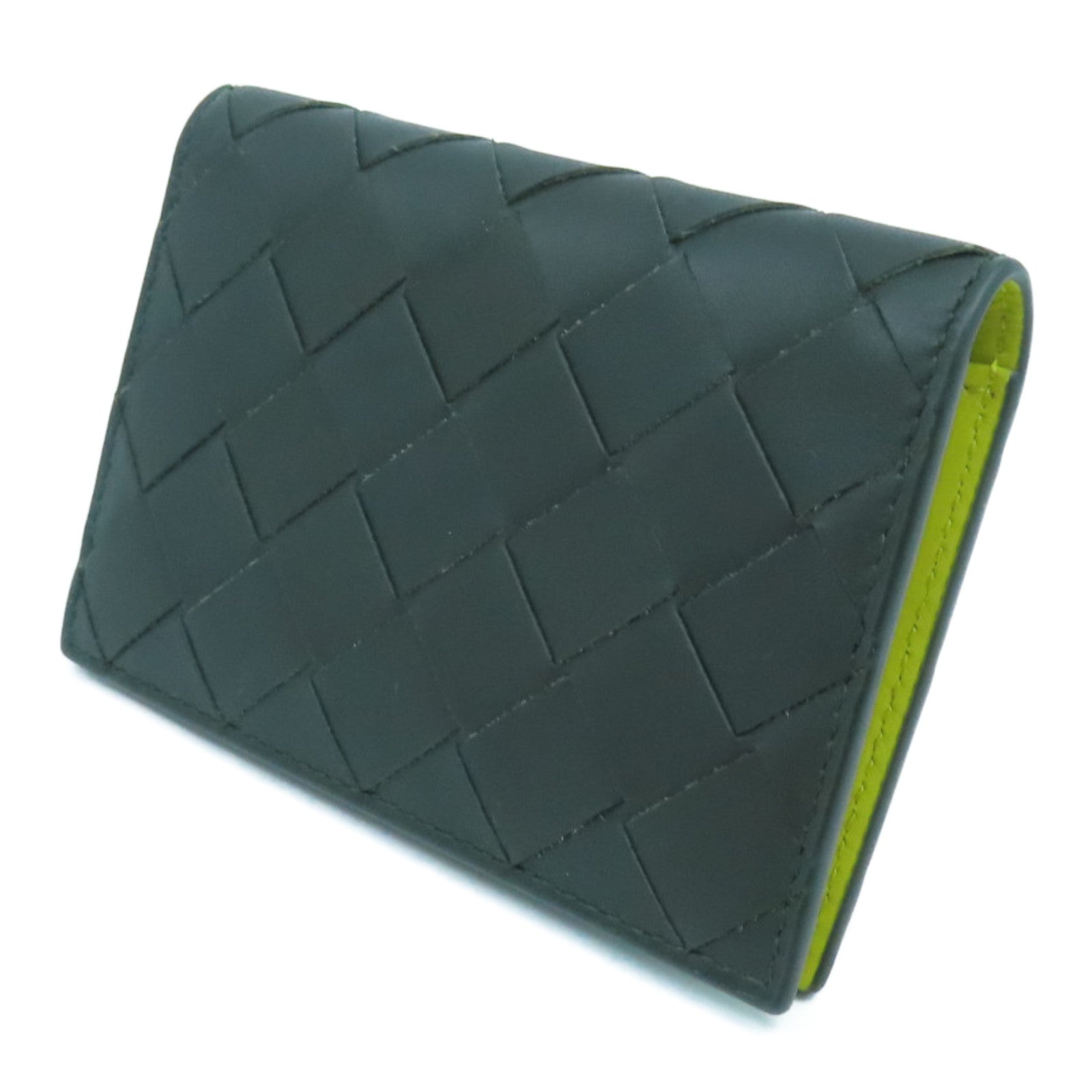 BOTTEGA VENETA 织纹皮革Card Case卡片套牛油果绿色/黄色
