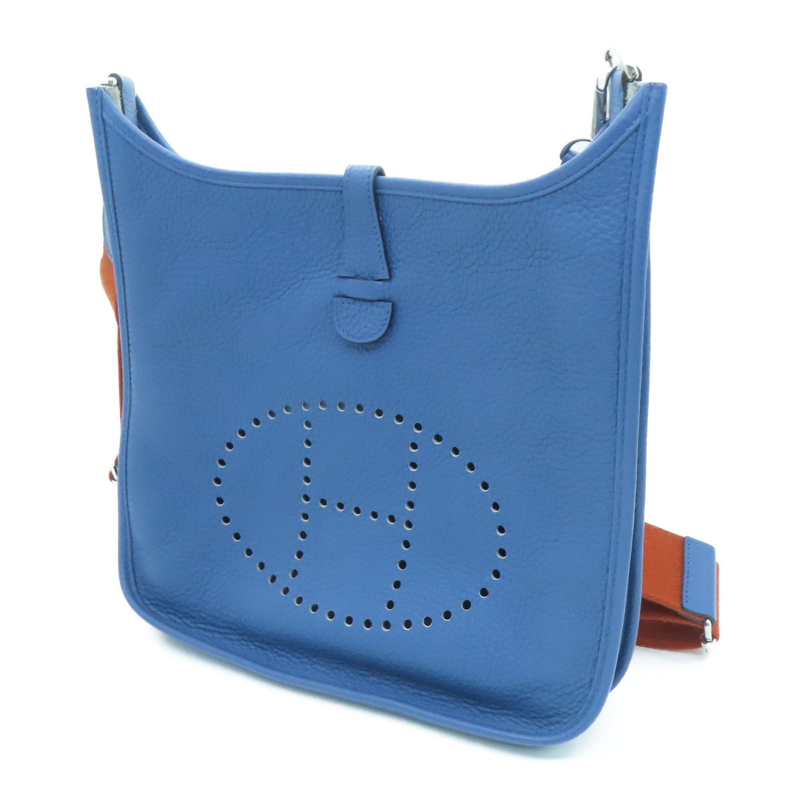HERMES Clemence皮革Evelyne PM银扣肩背袋Blue Agate/蓝色