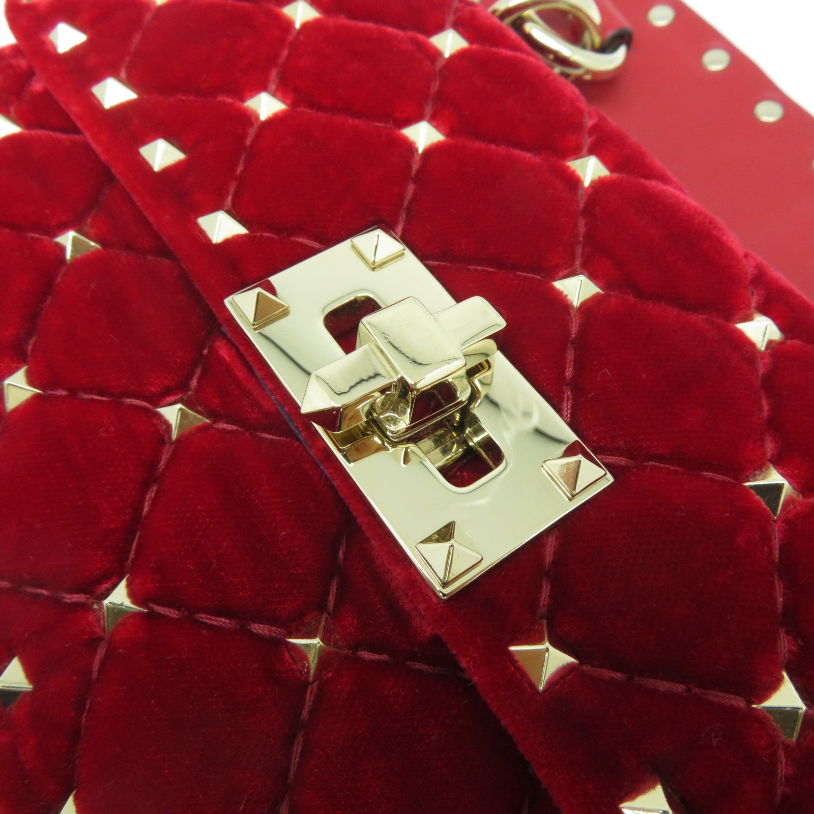 Valentino Velvet絨布Chain Bag金扣手挽肩背兩用袋紅色