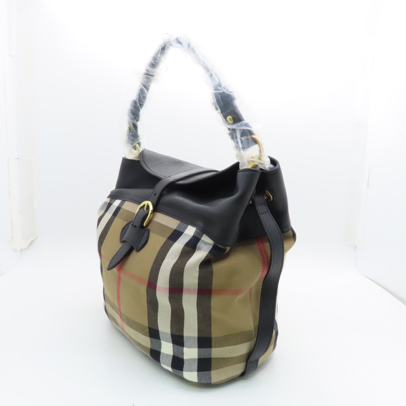 BURBERRY 帆布/牛皮皮革Shoulder Bag金扣肩背袋啡色/黑色