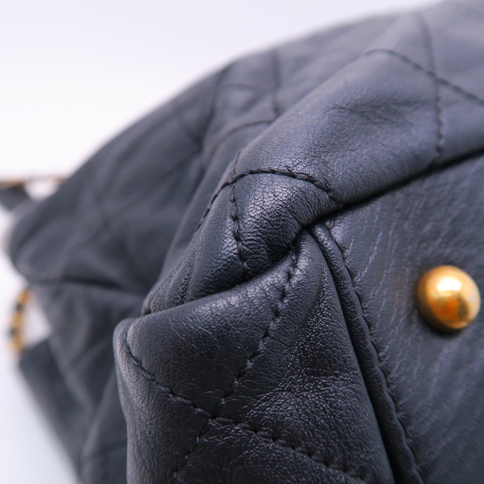 CHANEL 菱格牛皮皮革2way Shoulderbag金扣手挽肩背兩用袋黑色