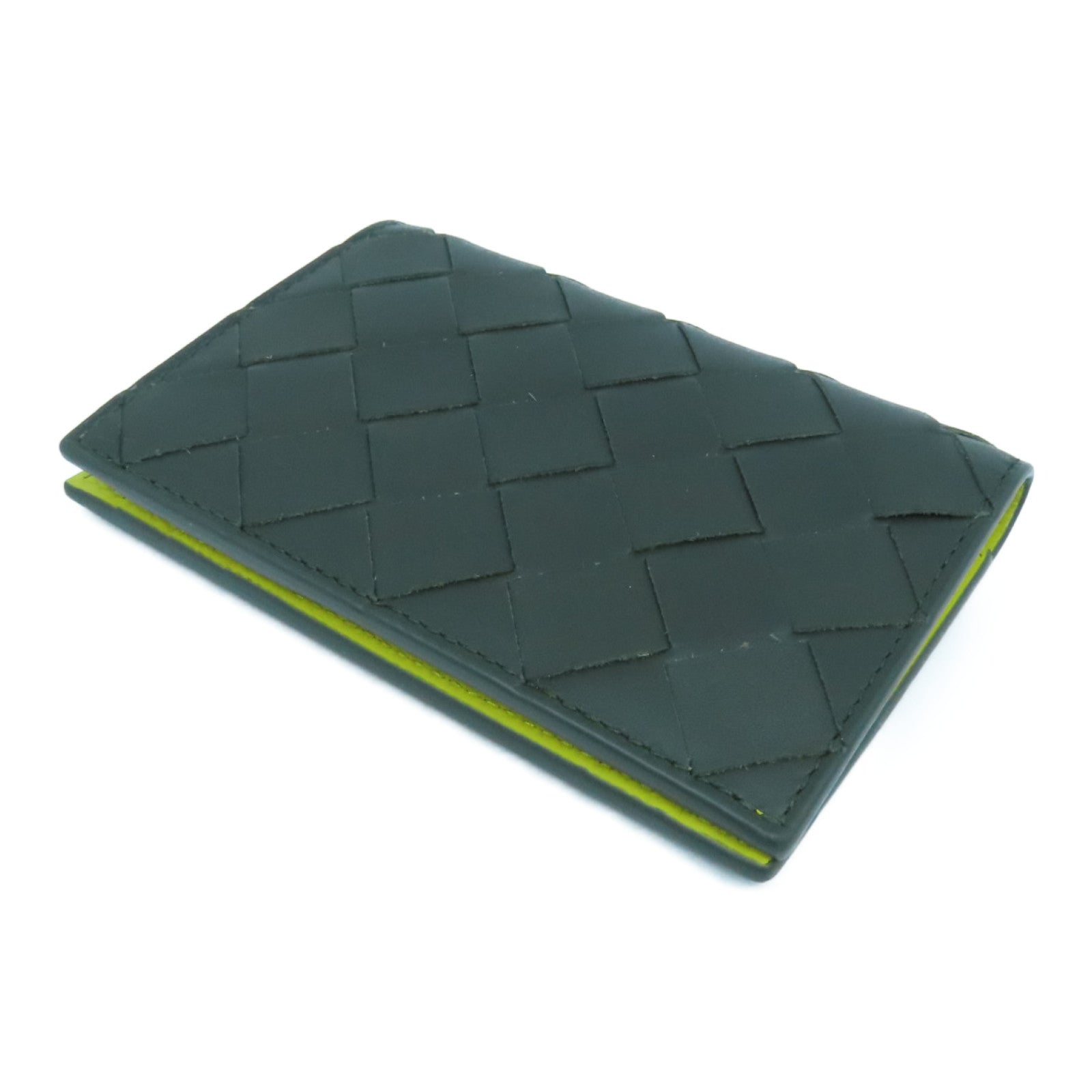 BOTTEGA VENETA 织纹皮革Card Case卡片套牛油果绿色/黄色