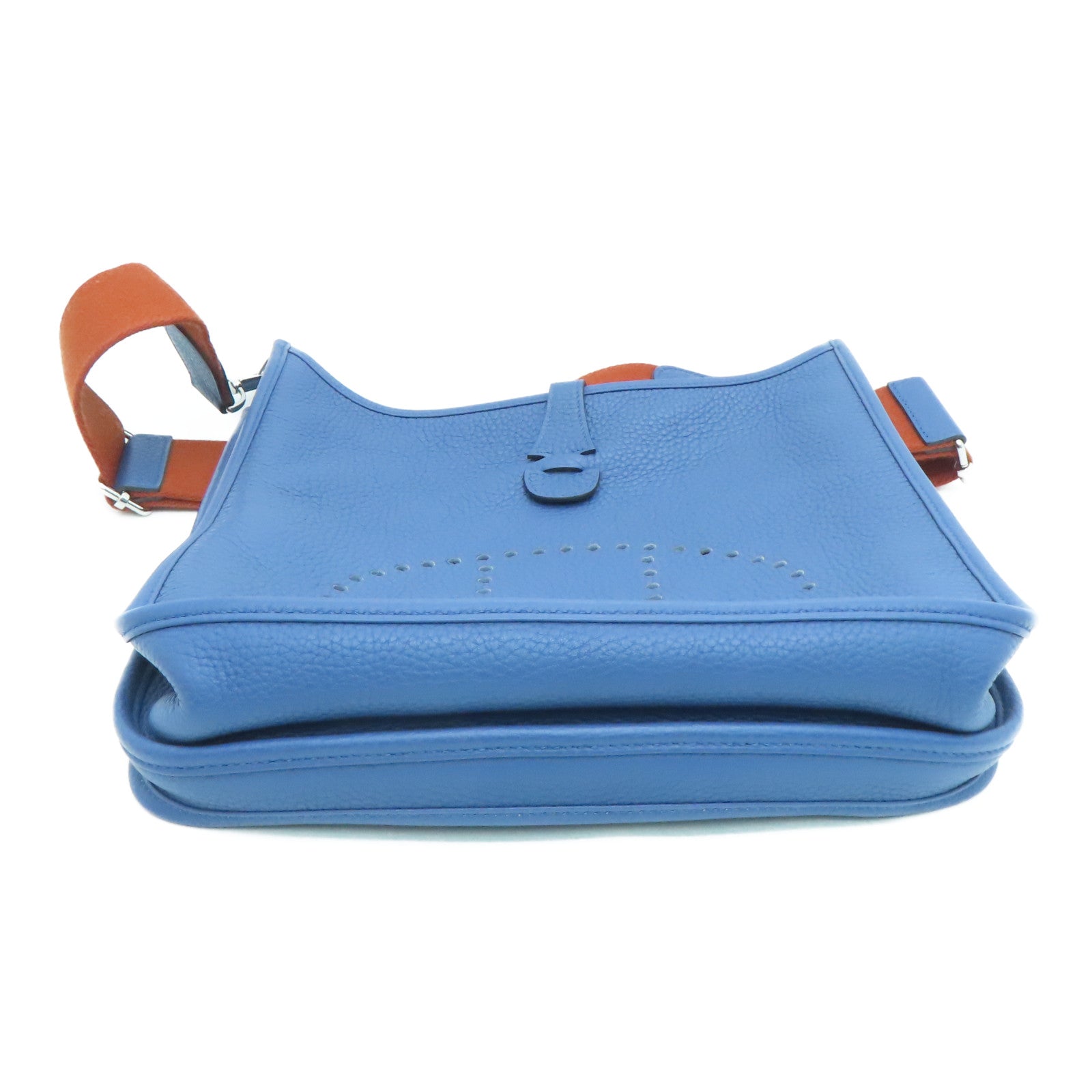 HERMES Clemence皮革Evelyne PM银扣肩背袋Blue Agate/蓝色