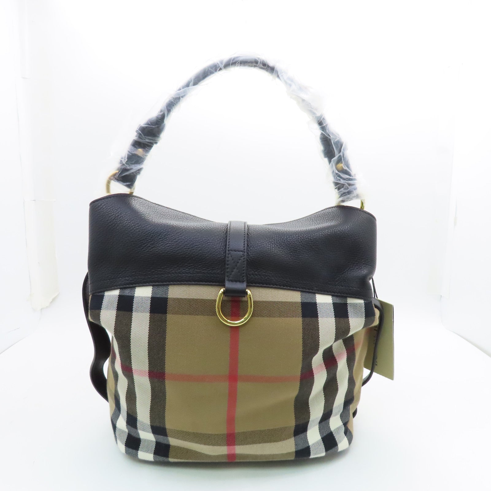BURBERRY 帆布/牛皮皮革Shoulder Bag金扣肩背袋啡色/黑色