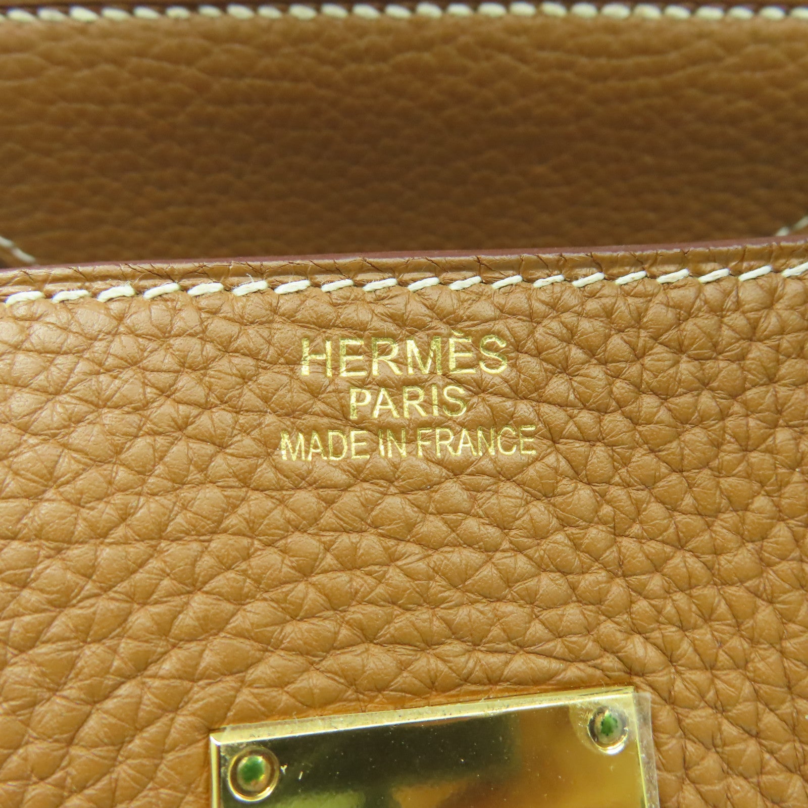 HERMES Clemence皮革ShoulderBirkin金扣肩背袋金色經典駝色